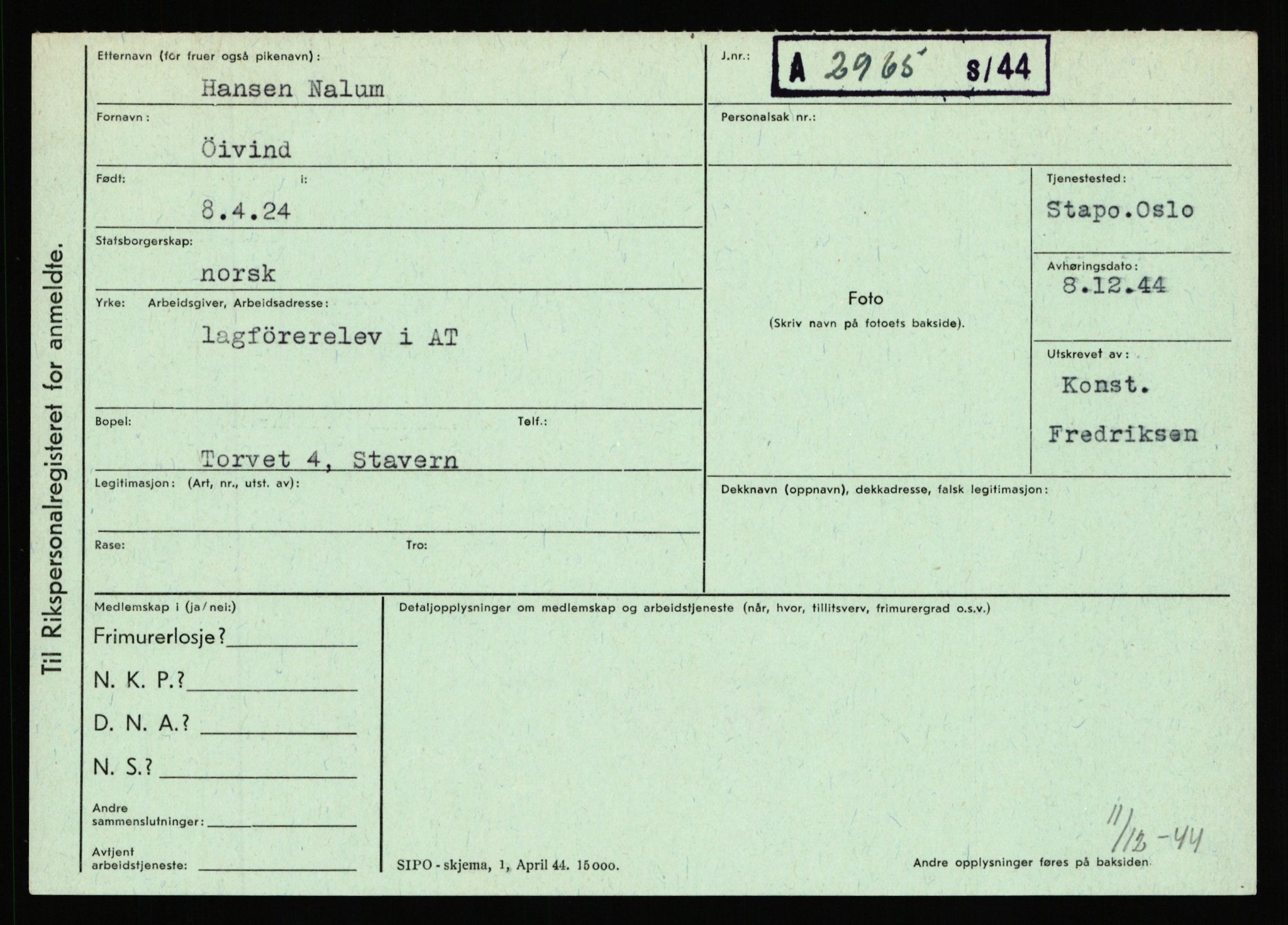 Statspolitiet - Hovedkontoret / Osloavdelingen, AV/RA-S-1329/C/Ca/L0011: Molberg - Nøstvold, 1943-1945, p. 1135