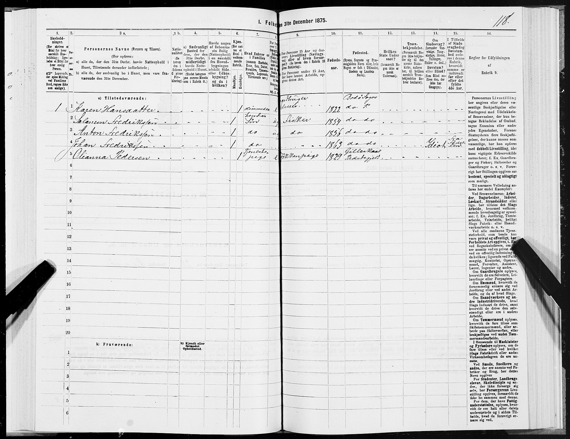 SAT, 1875 census for 1843L Bodø/Bodø, 1875, p. 1118