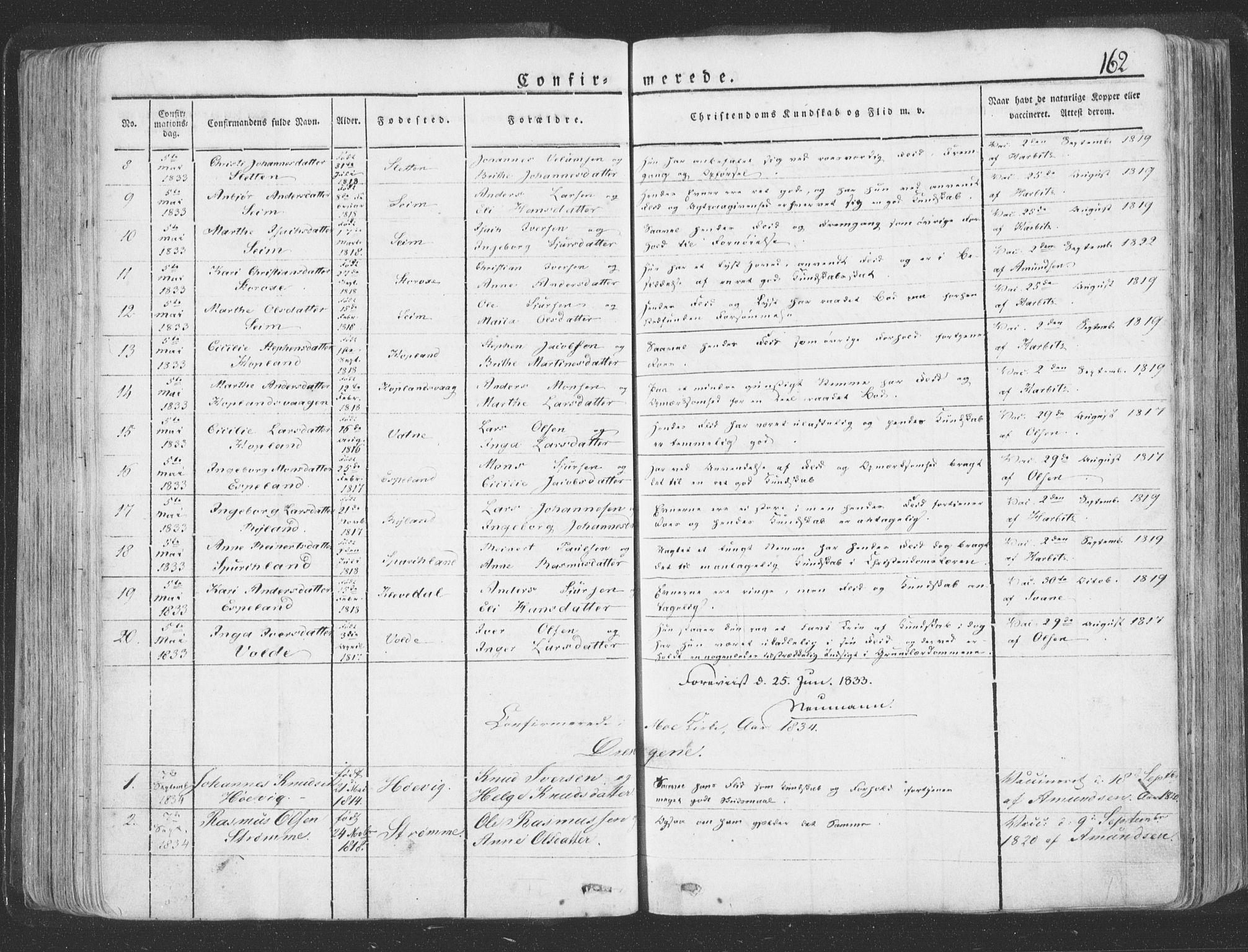 Hosanger sokneprestembete, AV/SAB-A-75801/H/Haa: Parish register (official) no. A 6, 1824-1835, p. 162