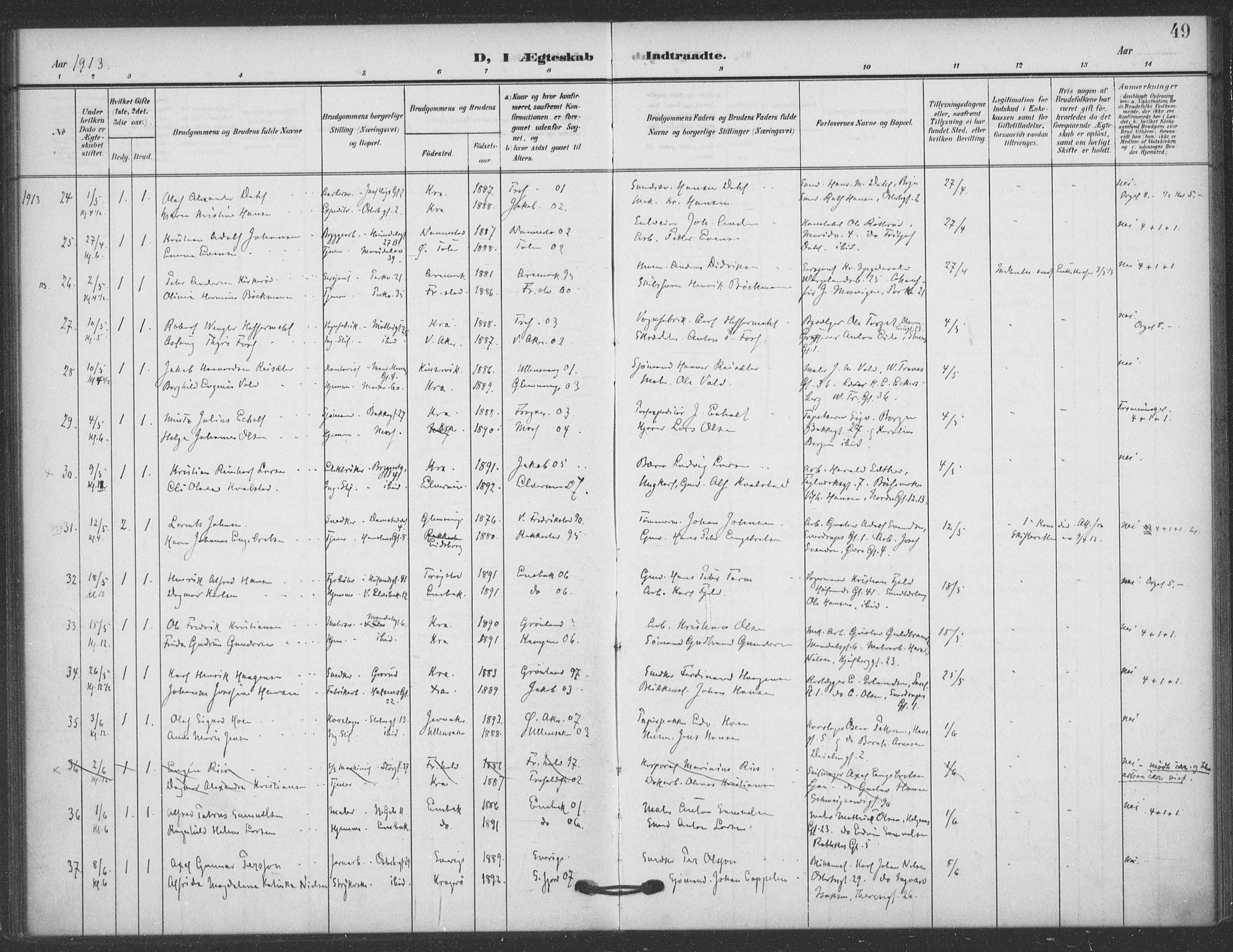 Jakob prestekontor Kirkebøker, AV/SAO-A-10850/F/Fa/L0010: Parish register (official) no. 10, 1908-1922, p. 49