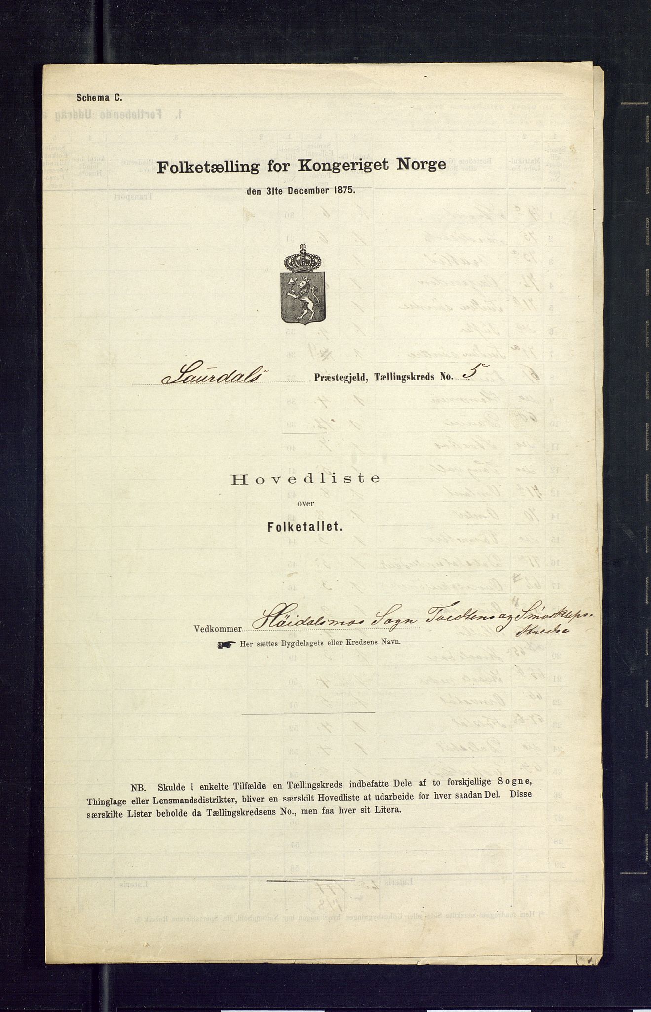 SAKO, 1875 census for 0833P Lårdal, 1875, p. 22