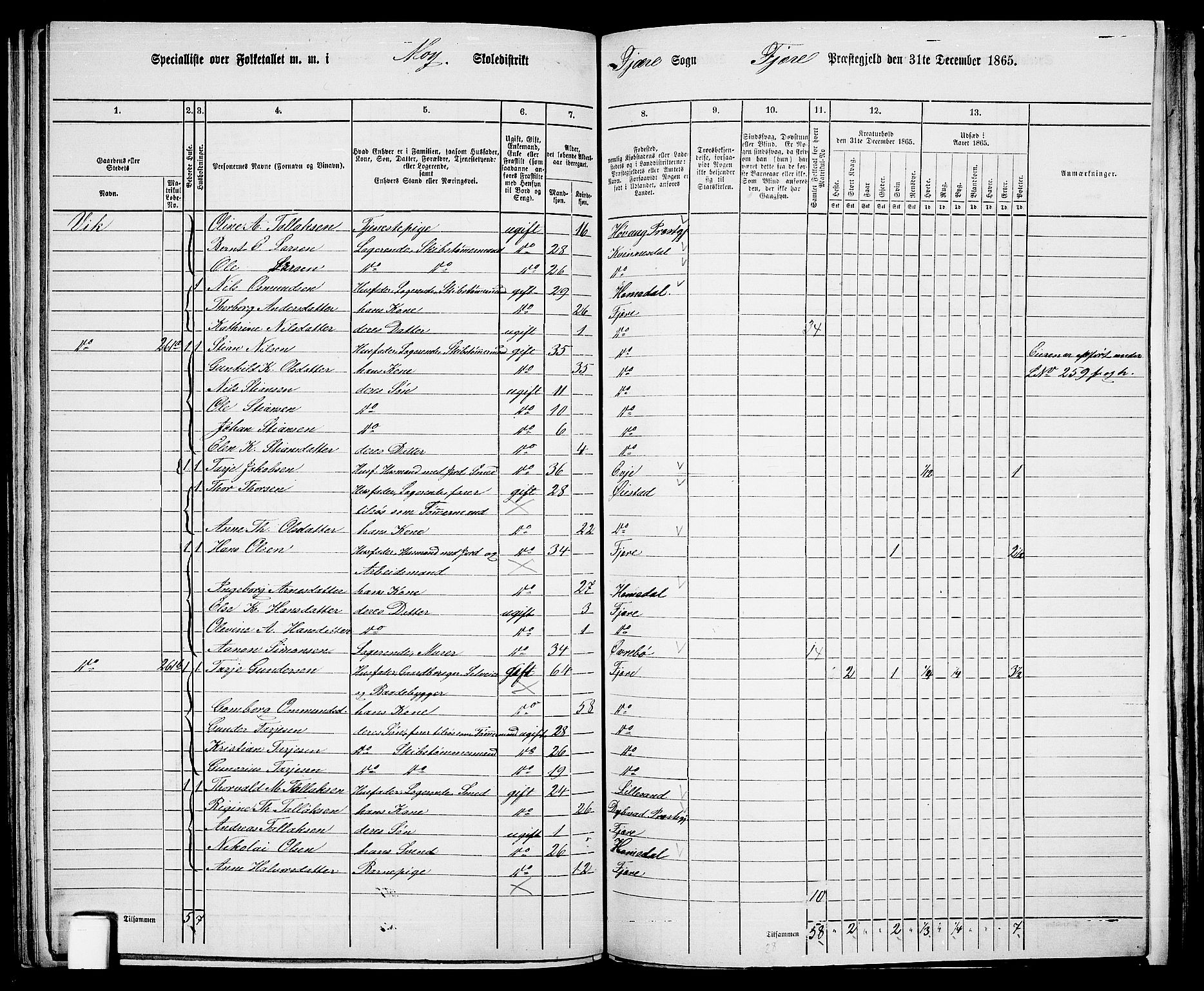 RA, 1865 census for Fjære/Fjære, 1865, p. 111