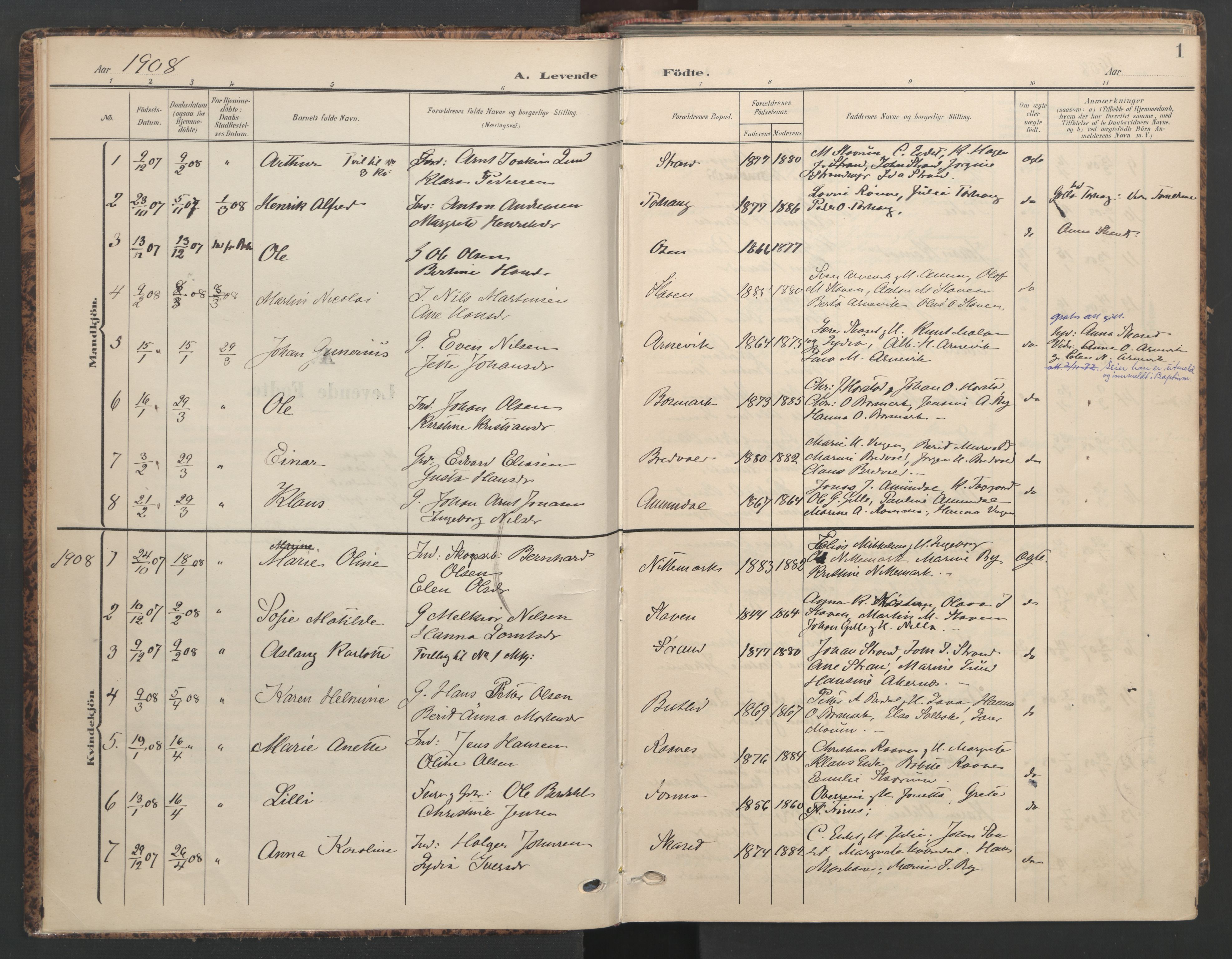 Ministerialprotokoller, klokkerbøker og fødselsregistre - Sør-Trøndelag, SAT/A-1456/655/L0682: Parish register (official) no. 655A11, 1908-1922, p. 1