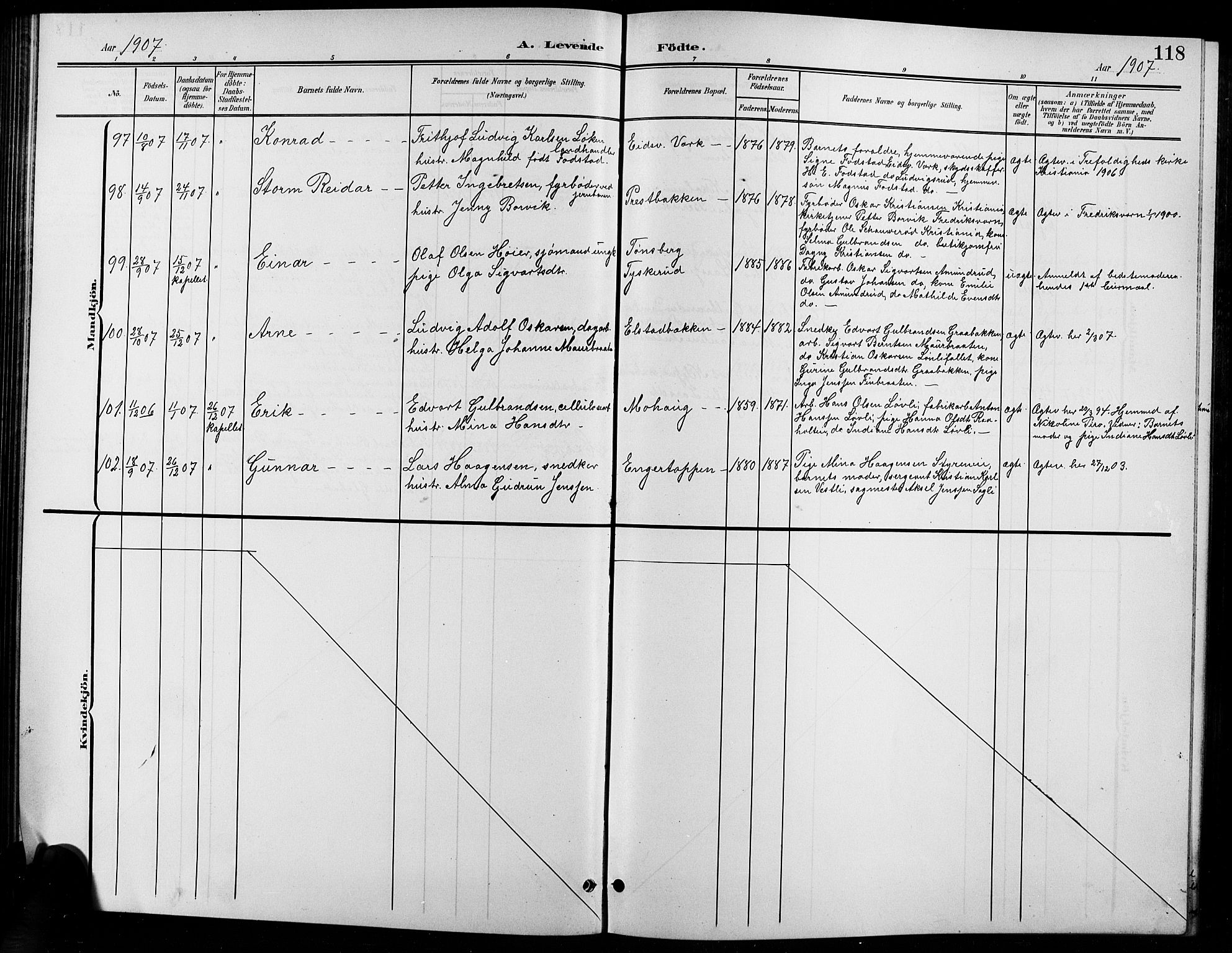 Eidsvoll prestekontor Kirkebøker, AV/SAO-A-10888/G/Ga/L0007: Parish register (copy) no. I 7, 1901-1909, p. 118