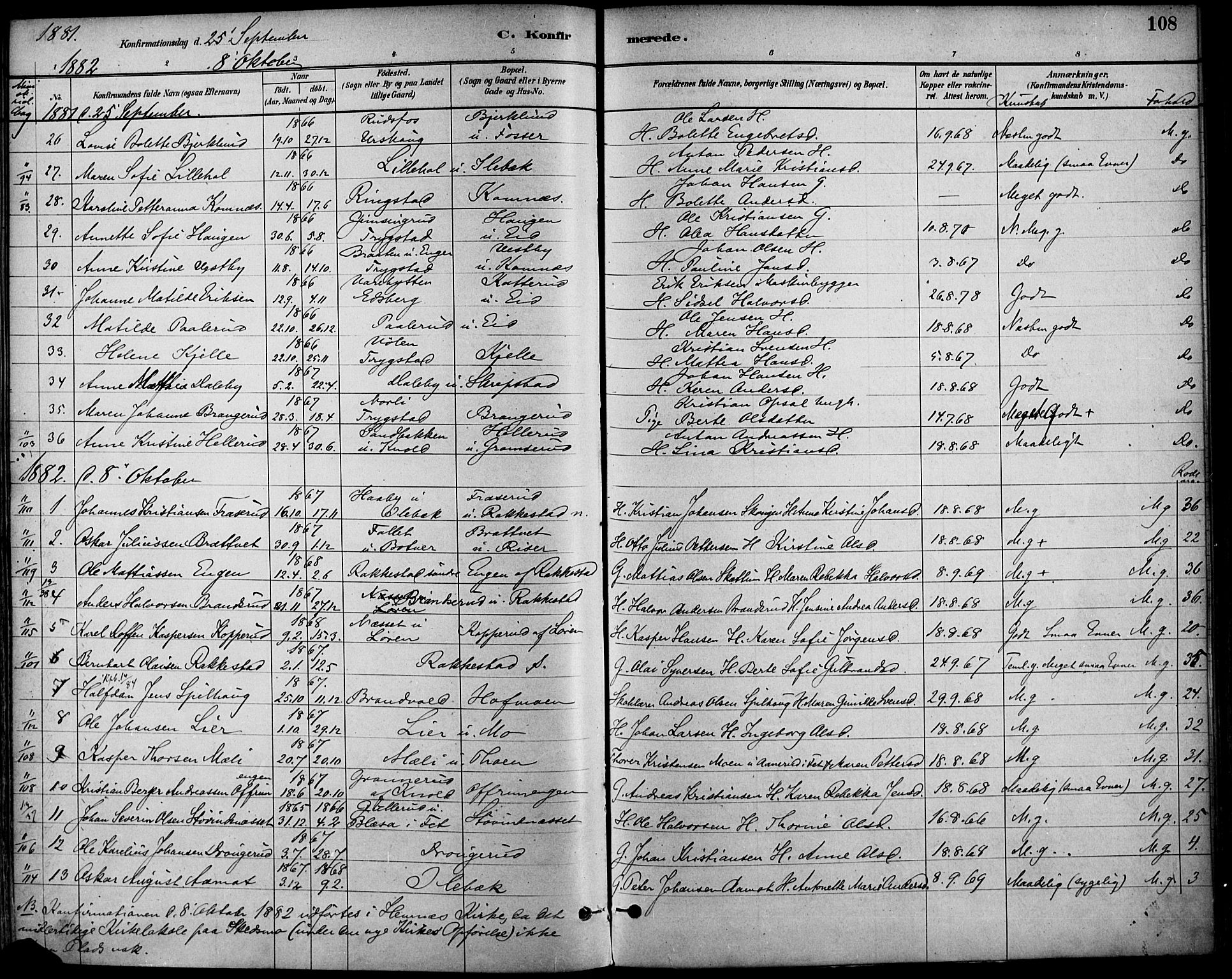 Høland prestekontor Kirkebøker, SAO/A-10346a/F/Fa/L0013: Parish register (official) no. I 13, 1880-1897, p. 108