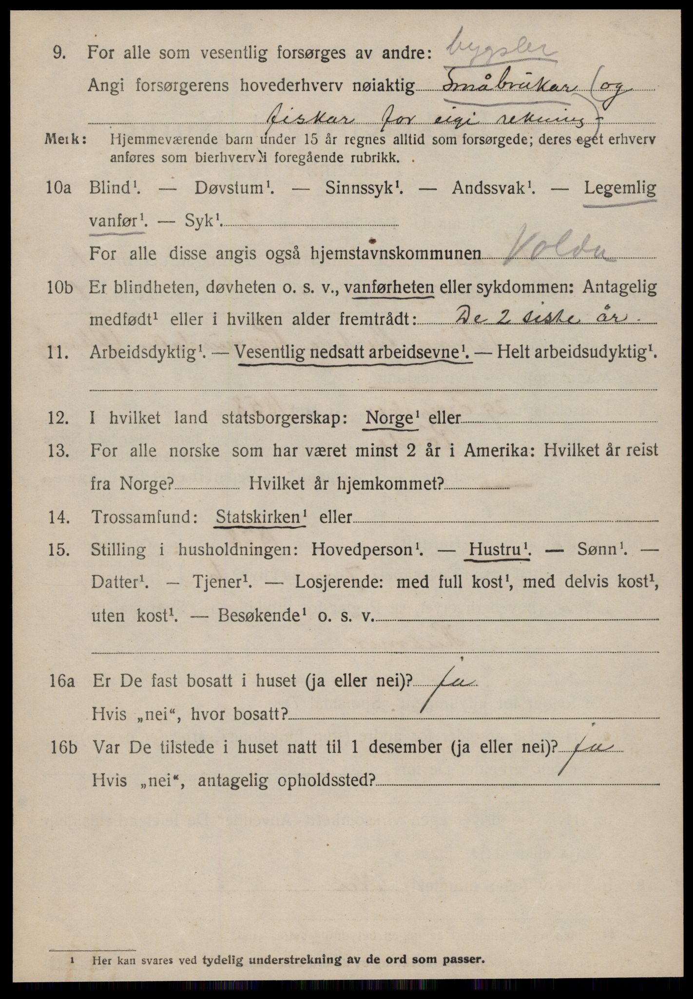 SAT, 1920 census for Volda, 1920, p. 1955