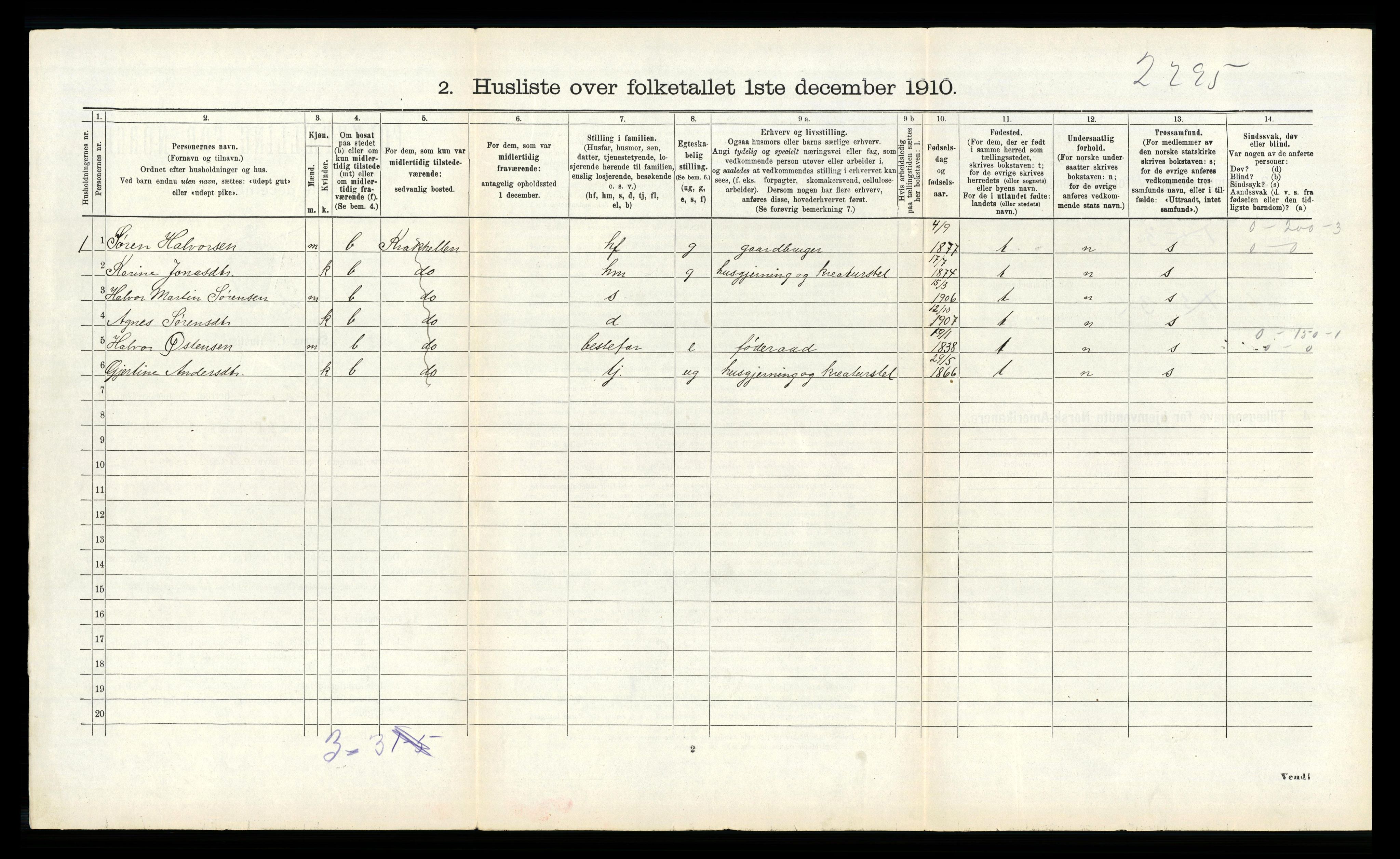 RA, 1910 census for Solund, 1910, p. 482