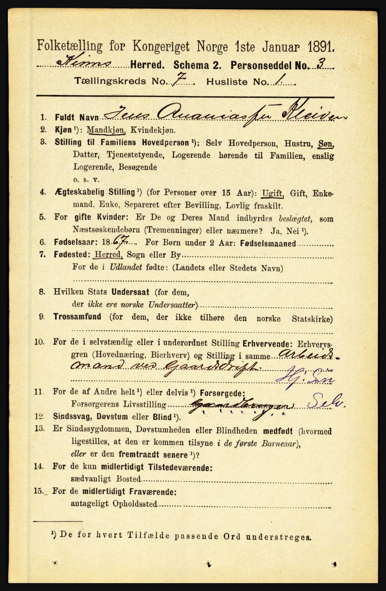 RA, 1891 census for 1437 Kinn, 1891, p. 2674