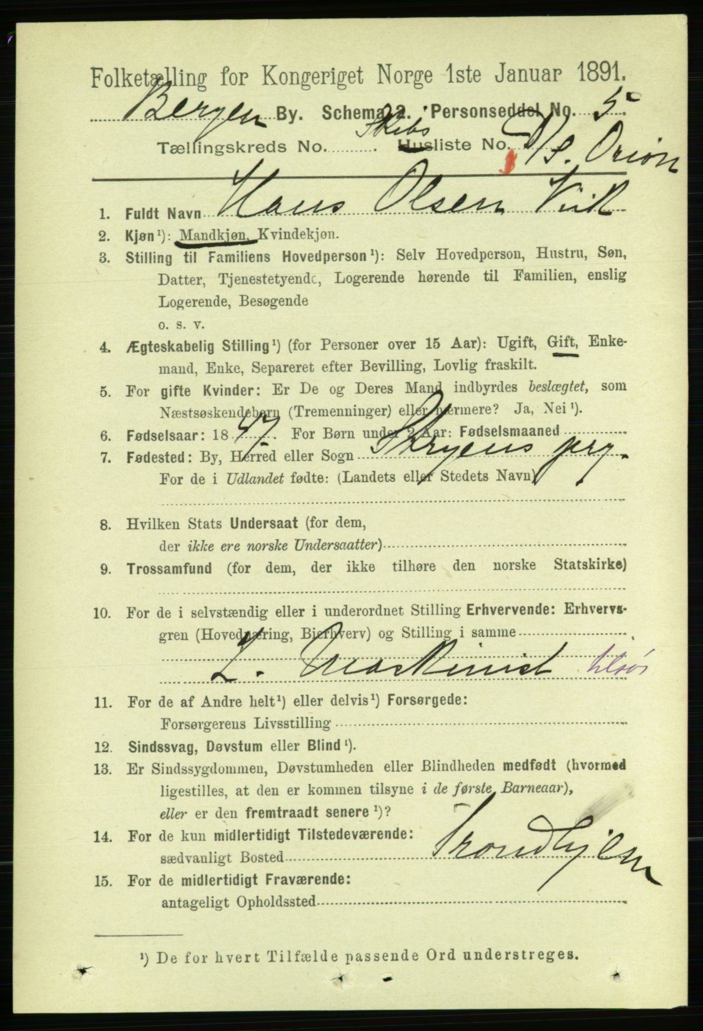 RA, 1891 Census for 1301 Bergen, 1891, p. 64439