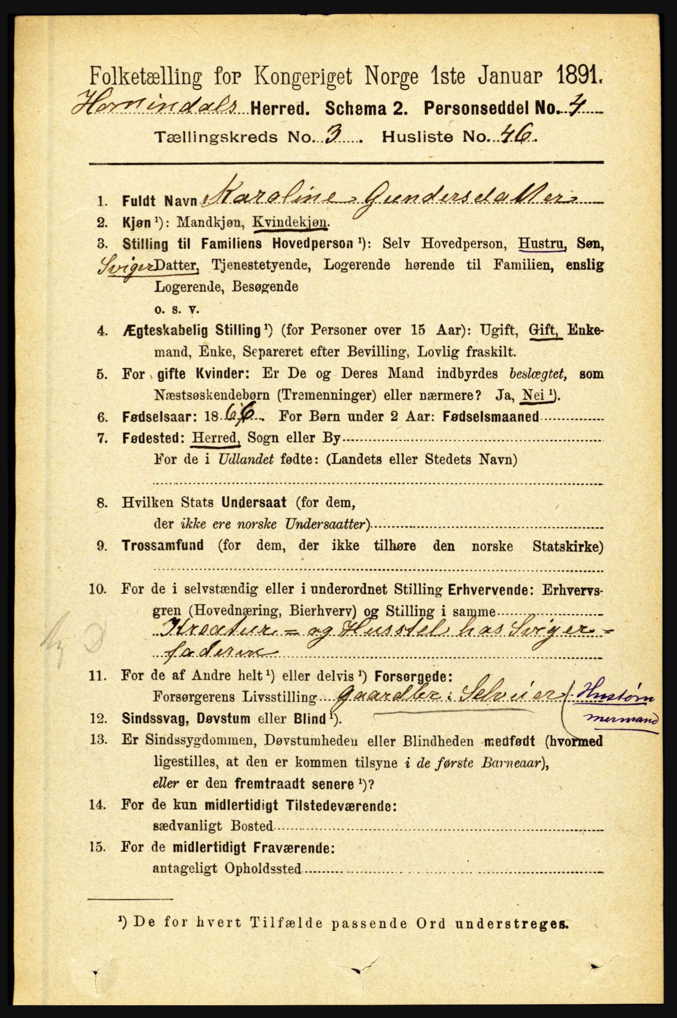 RA, 1891 census for 1444 Hornindal, 1891, p. 809