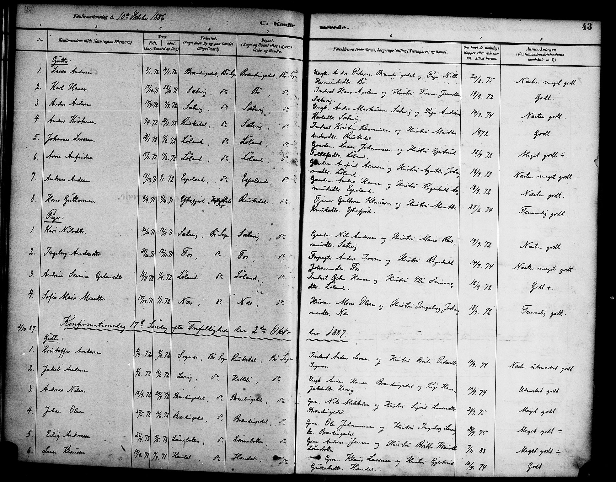 Hyllestad sokneprestembete, SAB/A-80401: Parish register (official) no. C 1, 1886-1904, p. 43