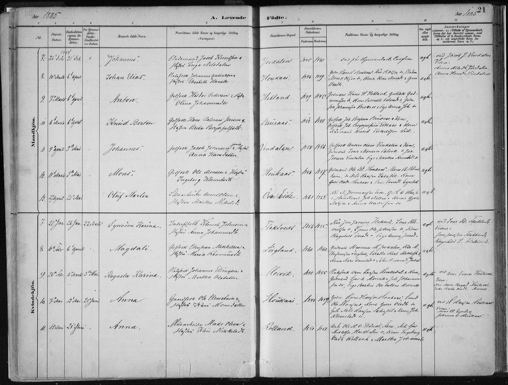 Hamre sokneprestembete, AV/SAB-A-75501/H/Ha/Haa/Haad/L0001: Parish register (official) no. D  1, 1882-1906, p. 21