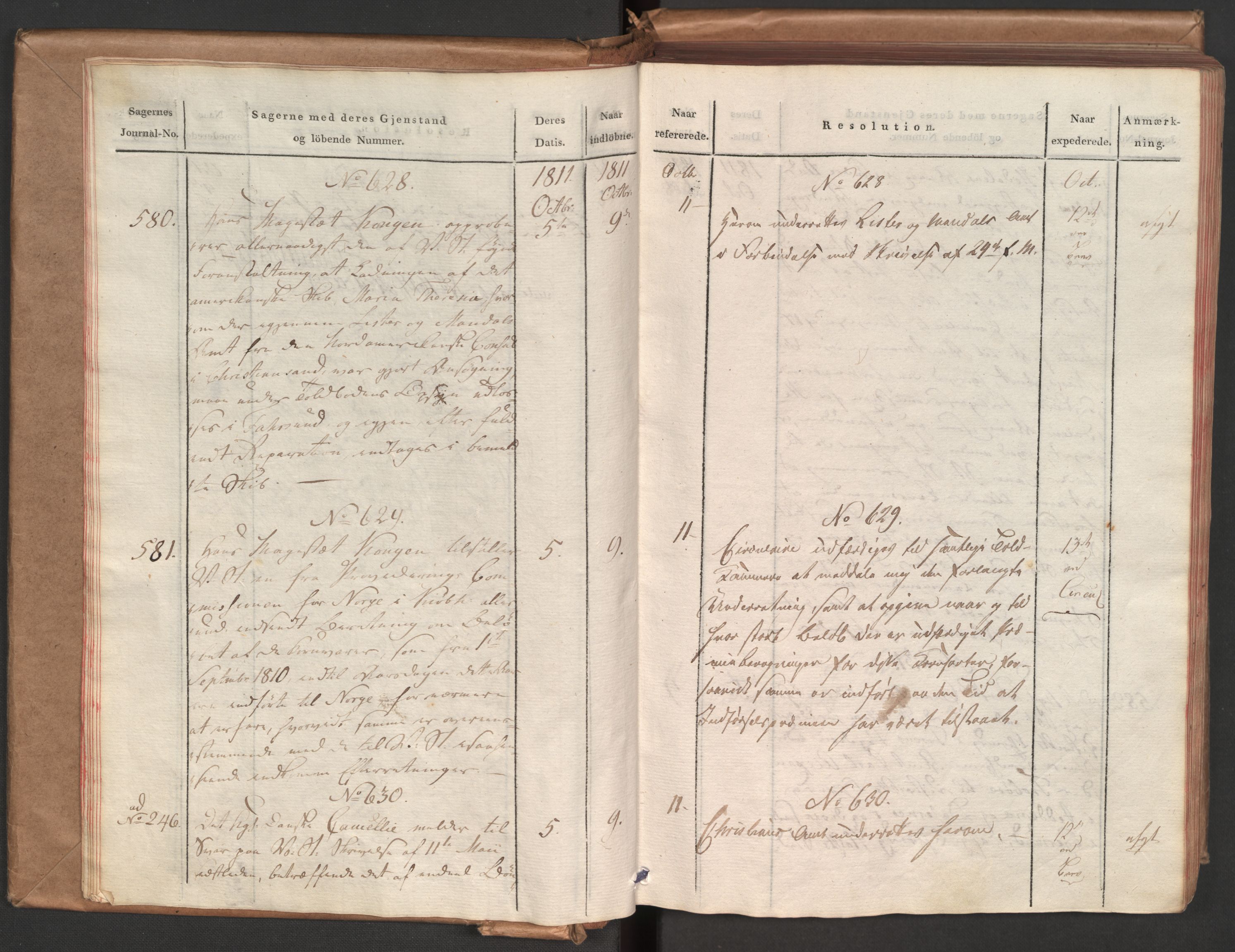 Stattholderembetet 1810-1814, 1. kontor (Kontor A), AV/RA-EA-2872/Aa/L0002: Kollegial referatprotokoll,  j.nr. 565-994,  l.nr. 611-1128, 1811-1812, p. 12
