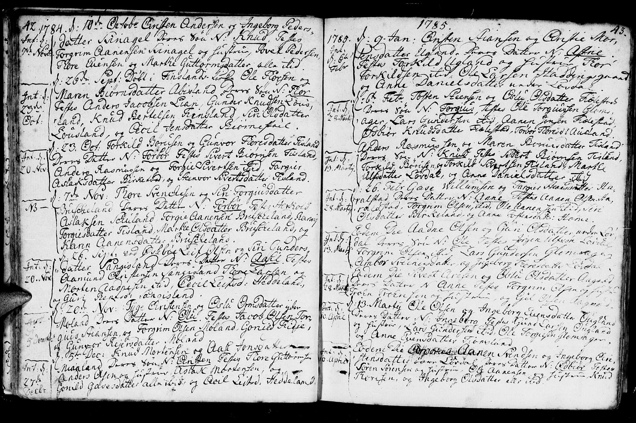 Holum sokneprestkontor, SAK/1111-0022/F/Fa/Fab/L0004: Parish register (official) no. A 4, 1774-1847, p. 42-43