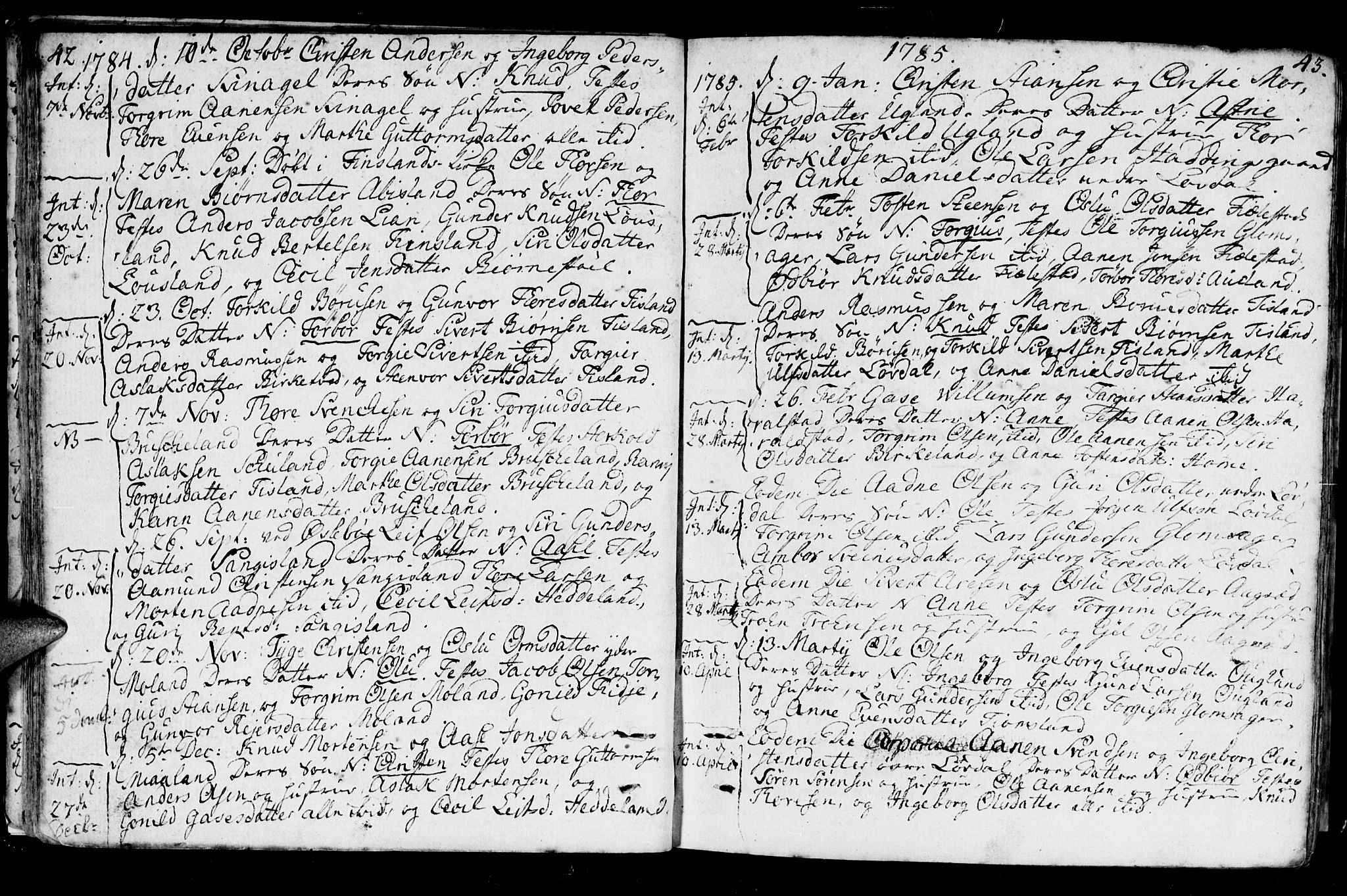 Holum sokneprestkontor, AV/SAK-1111-0022/F/Fa/Fab/L0004: Parish register (official) no. A 4, 1774-1847, p. 42-43