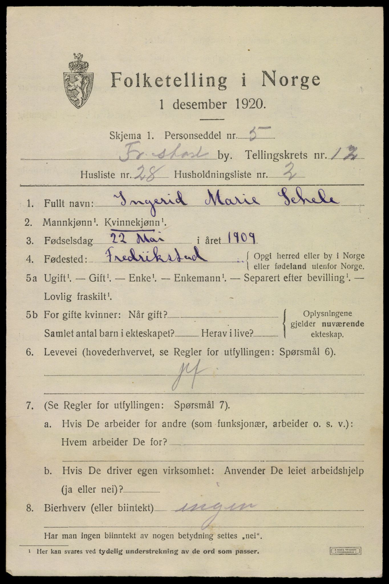 SAO, 1920 census for Fredrikstad, 1920, p. 31049