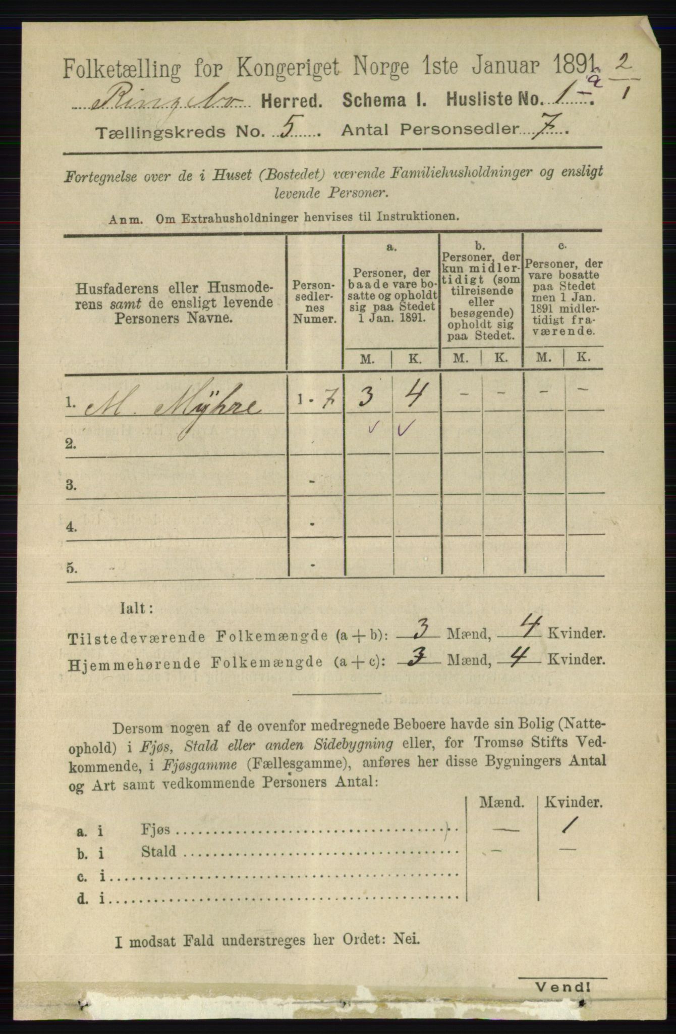 RA, 1891 census for 0520 Ringebu, 1891, p. 1898