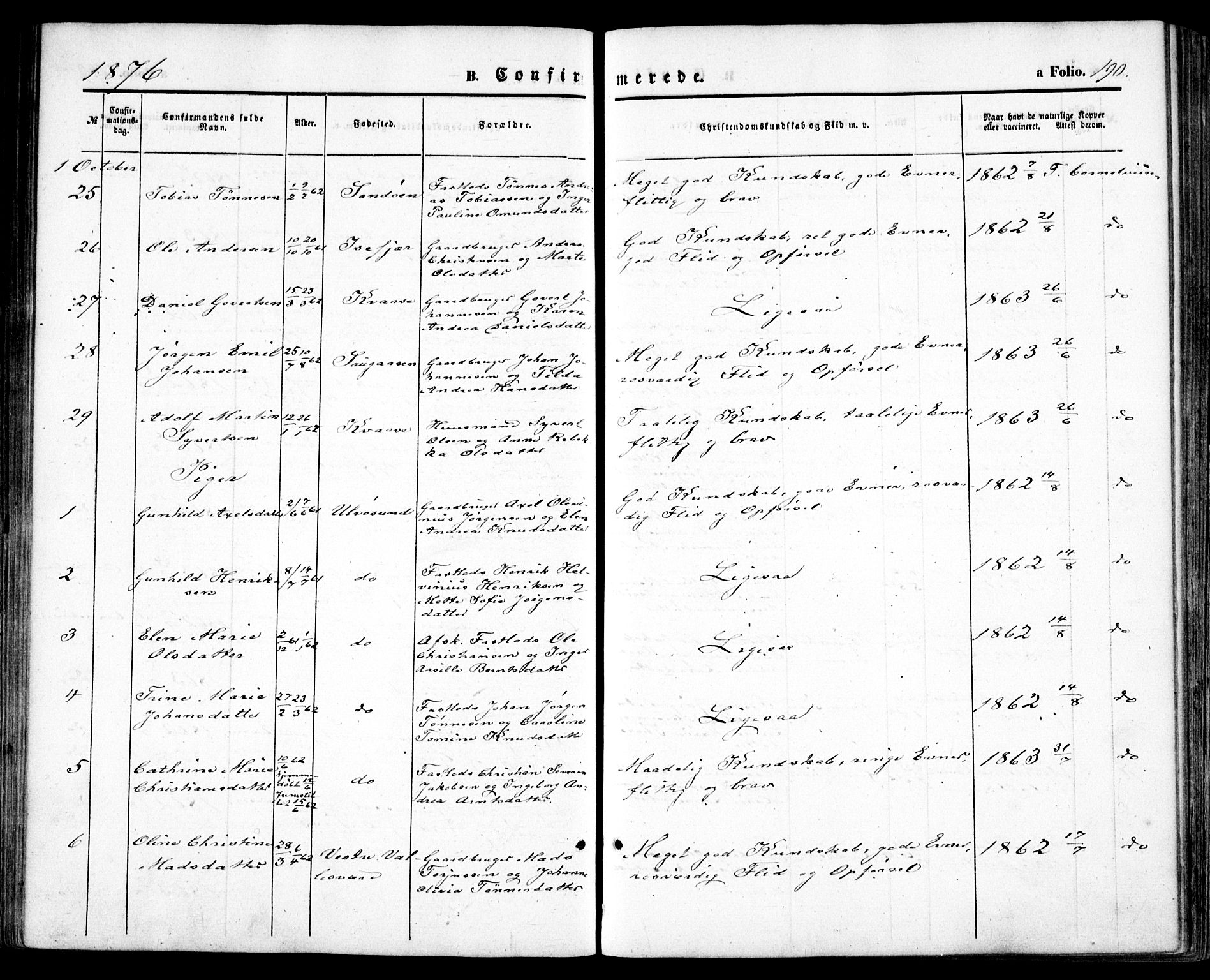 Høvåg sokneprestkontor, SAK/1111-0025/F/Fa/L0004: Parish register (official) no. A 4, 1859-1877, p. 190