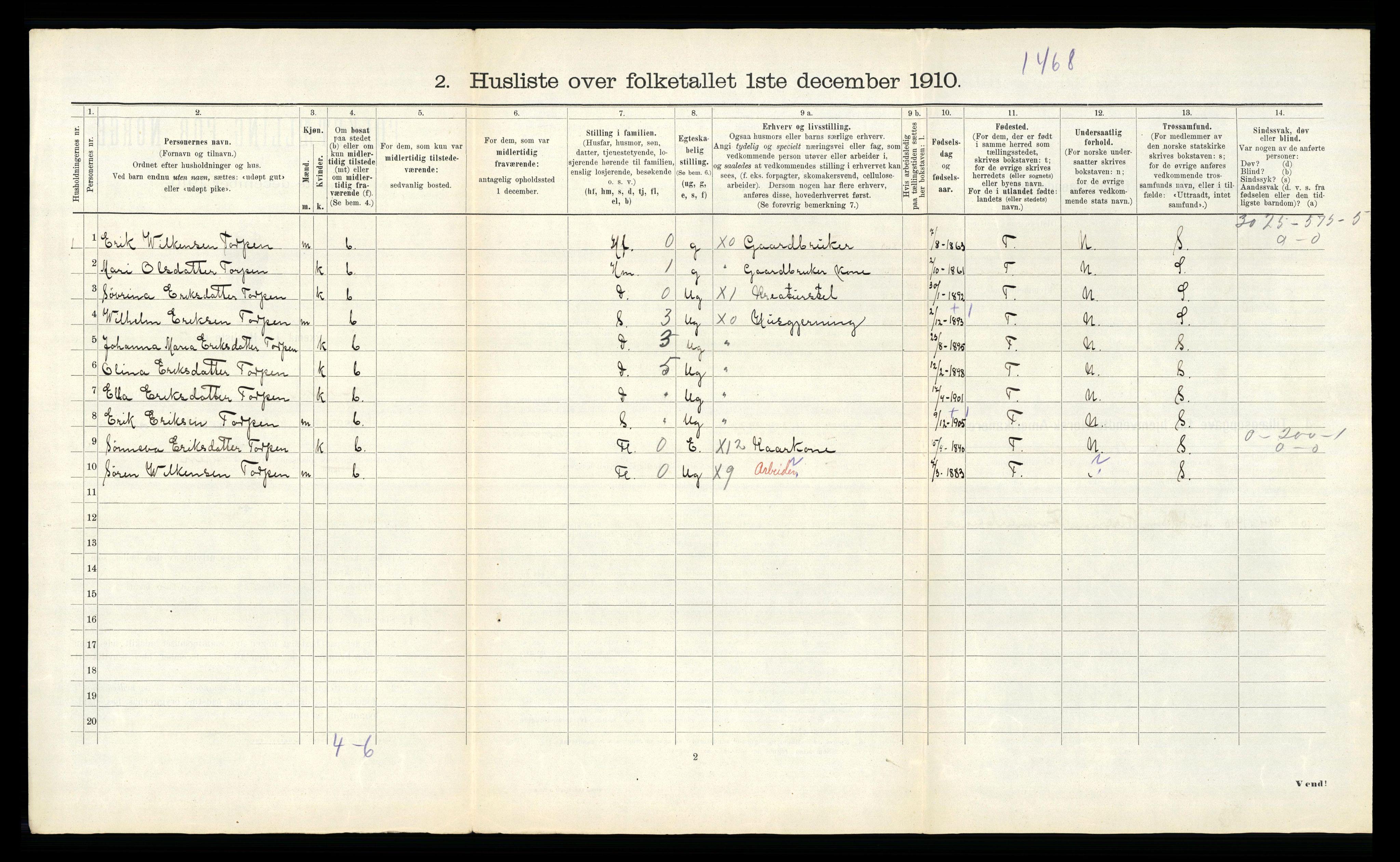 RA, 1910 census for Årdal, 1910, p. 481