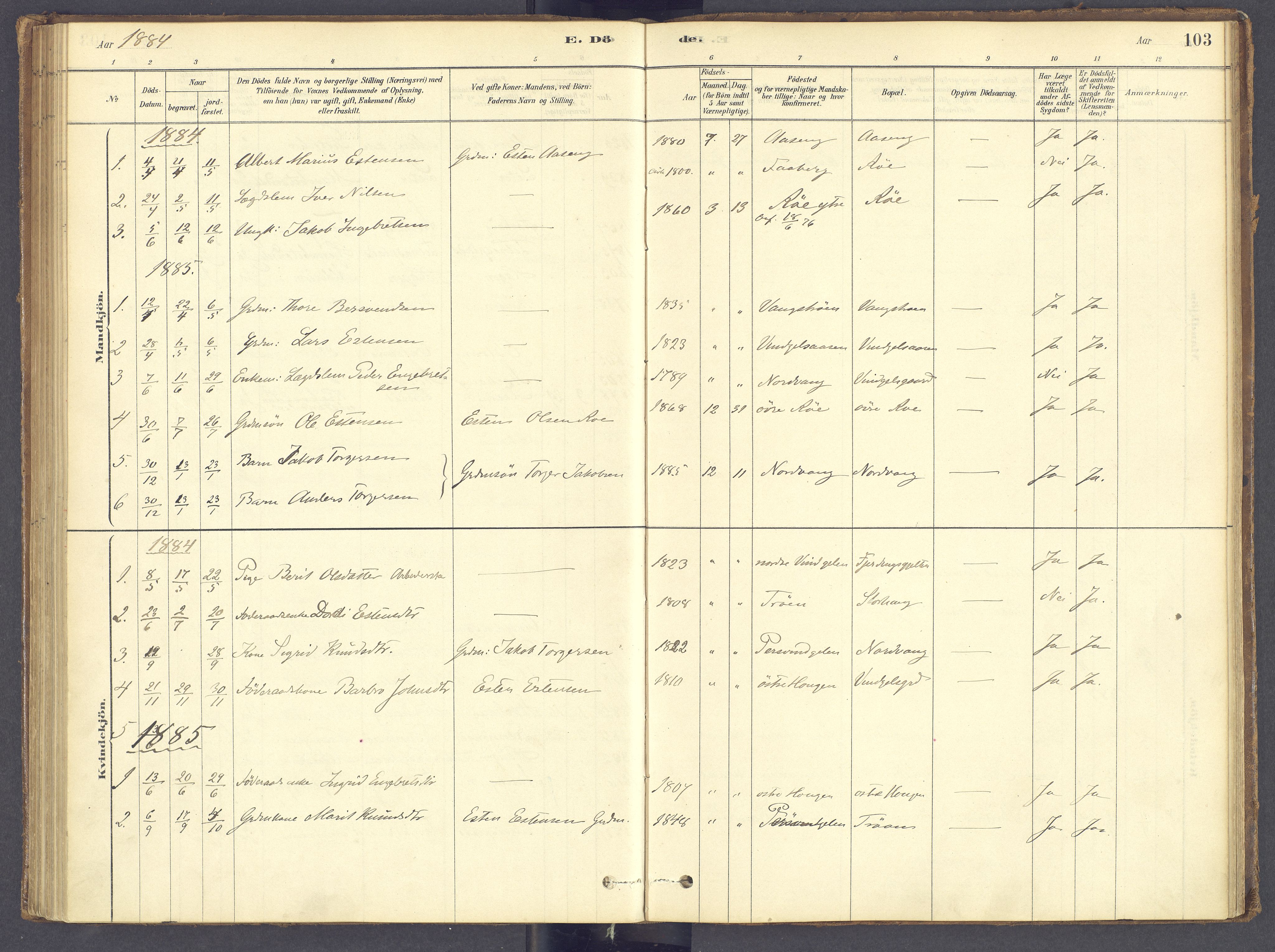 Tolga prestekontor, SAH/PREST-062/K/L0012: Parish register (official) no. 12, 1877-1925, p. 103