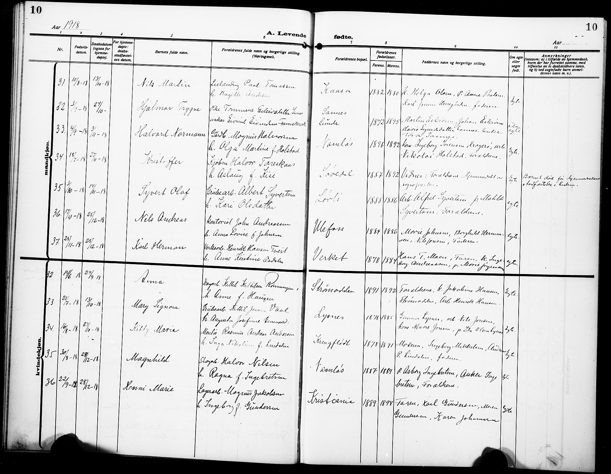 Holla kirkebøker, SAKO/A-272/G/Ga/L0006: Parish register (copy) no. I 6, 1917-1928, p. 10