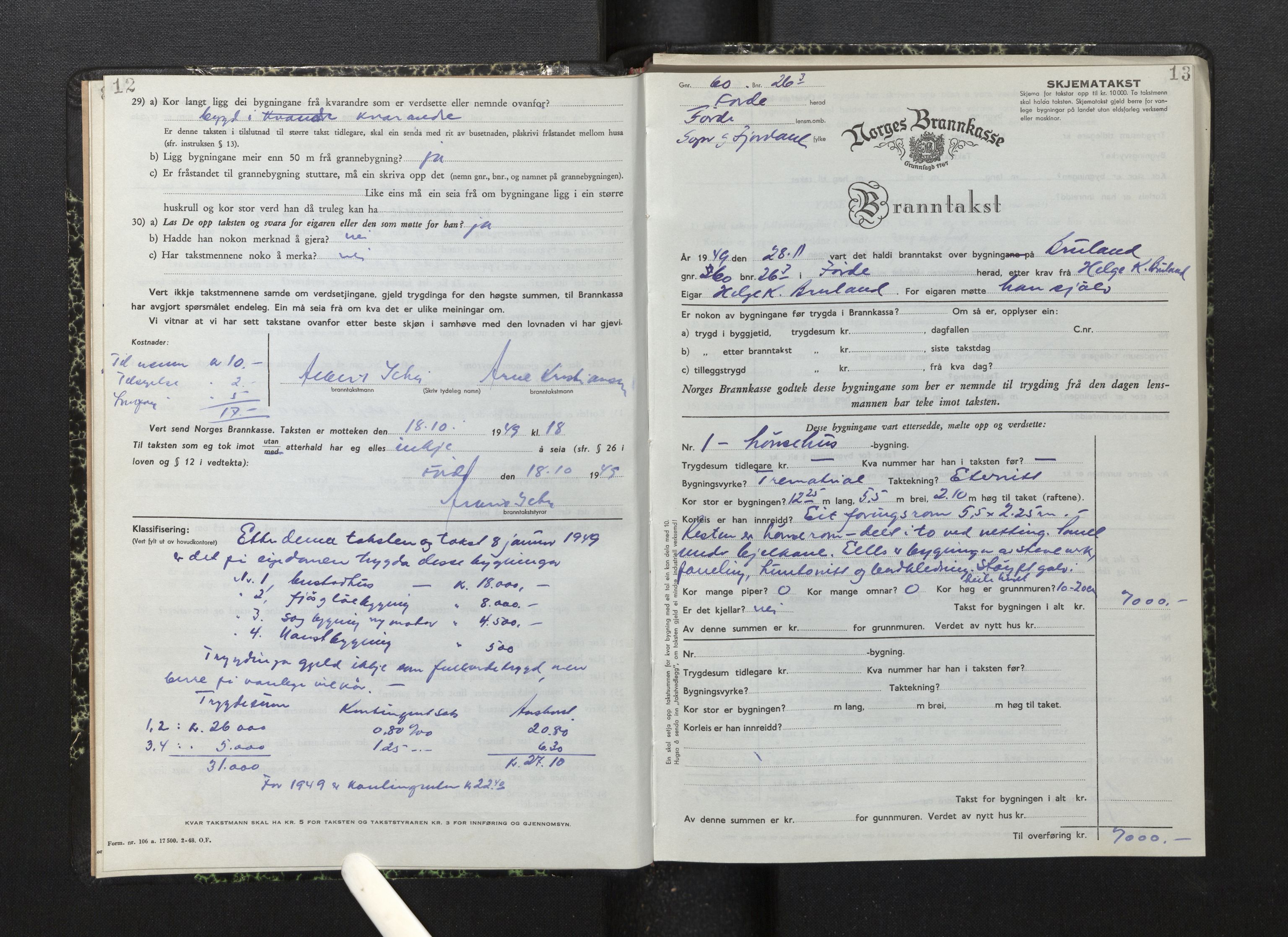 Lensmannen i Førde, AV/SAB-A-27401/0012/L0011: Branntakstprotokoll, skjematakst, 1948-1954, p. 12-13