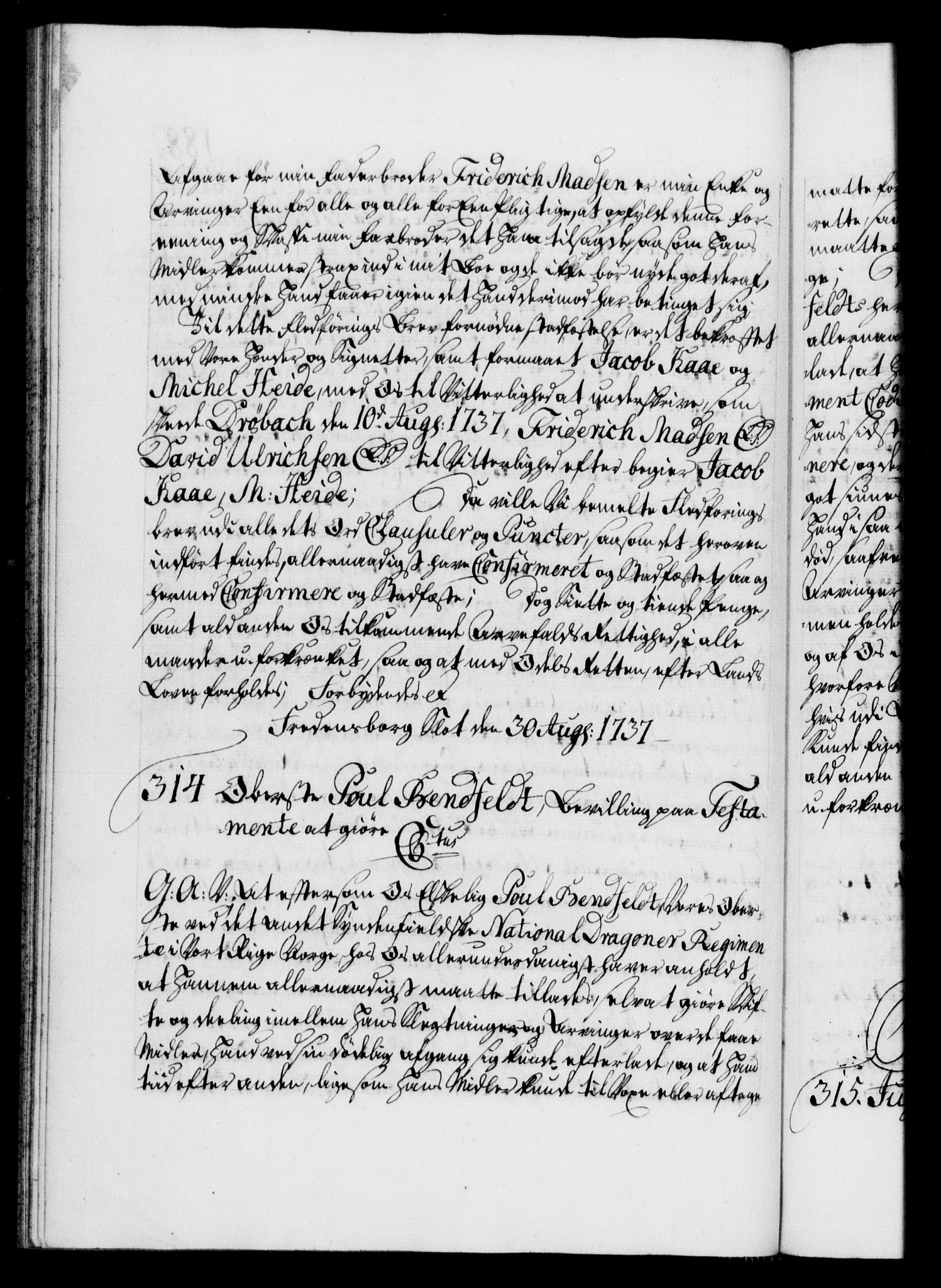 Danske Kanselli 1572-1799, AV/RA-EA-3023/F/Fc/Fca/Fcaa/L0030: Norske registre, 1737-1738, p. 188b