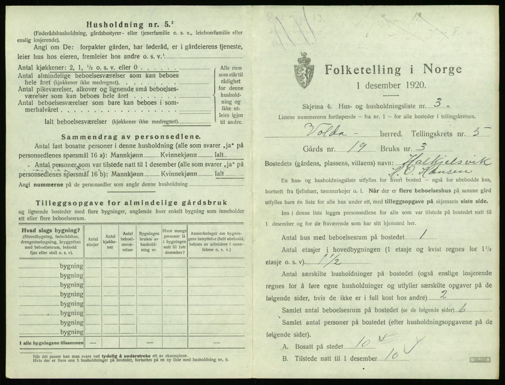 SAT, 1920 census for Volda, 1920, p. 358