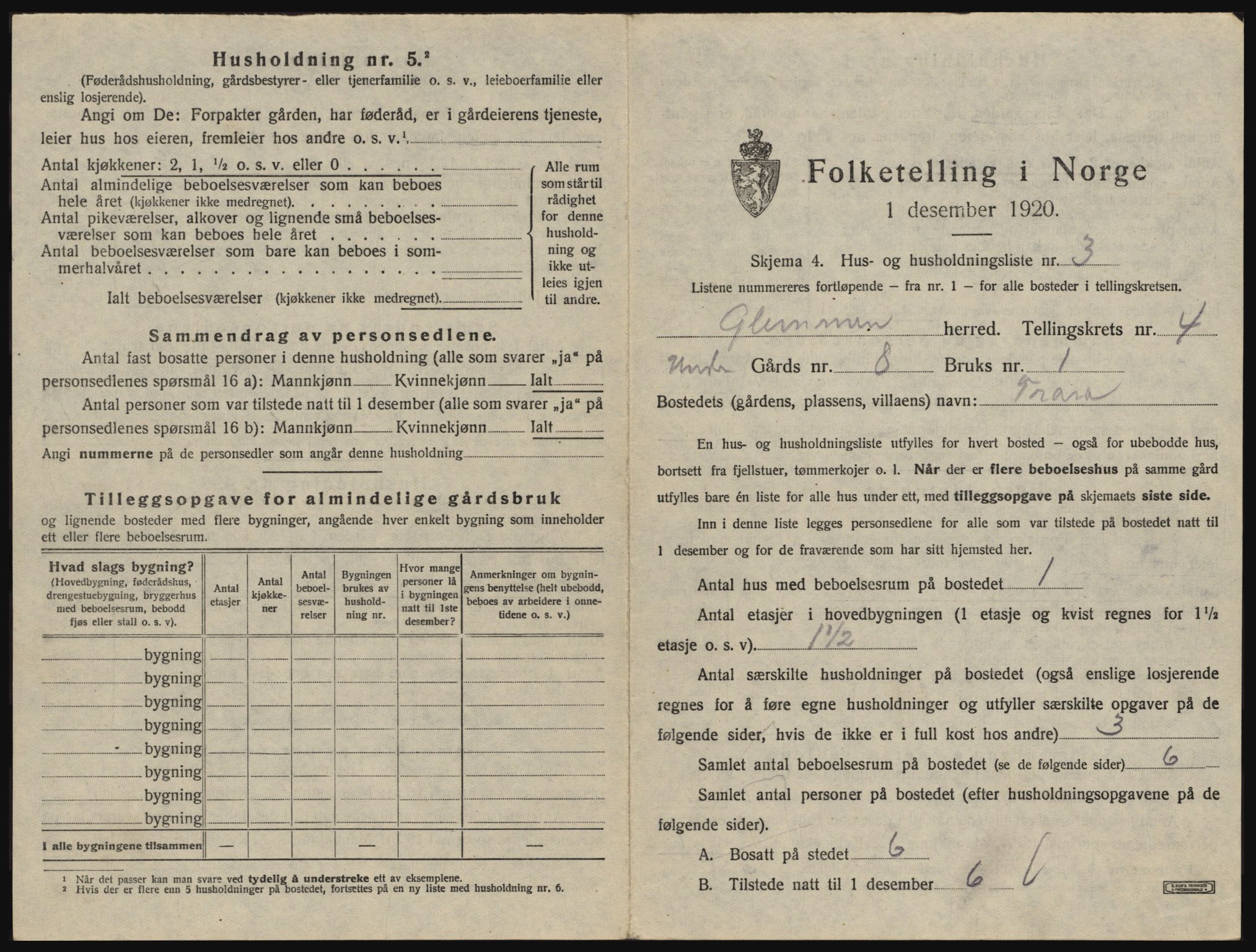 SAO, 1920 census for Glemmen, 1920, p. 1191