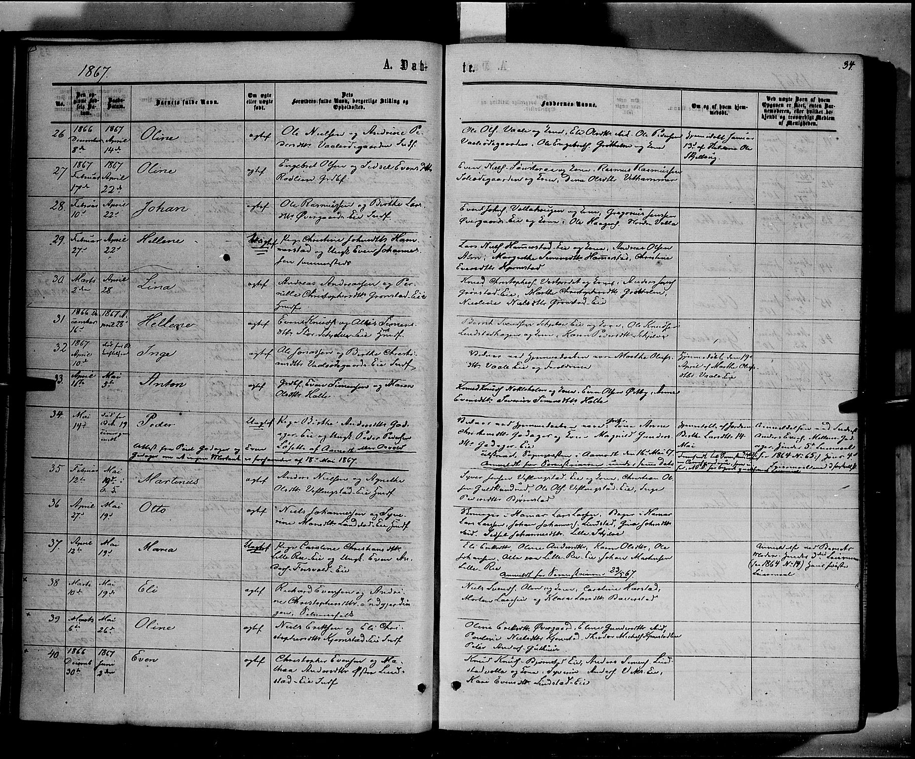 Stange prestekontor, AV/SAH-PREST-002/K/L0013: Parish register (official) no. 13, 1862-1879, p. 34