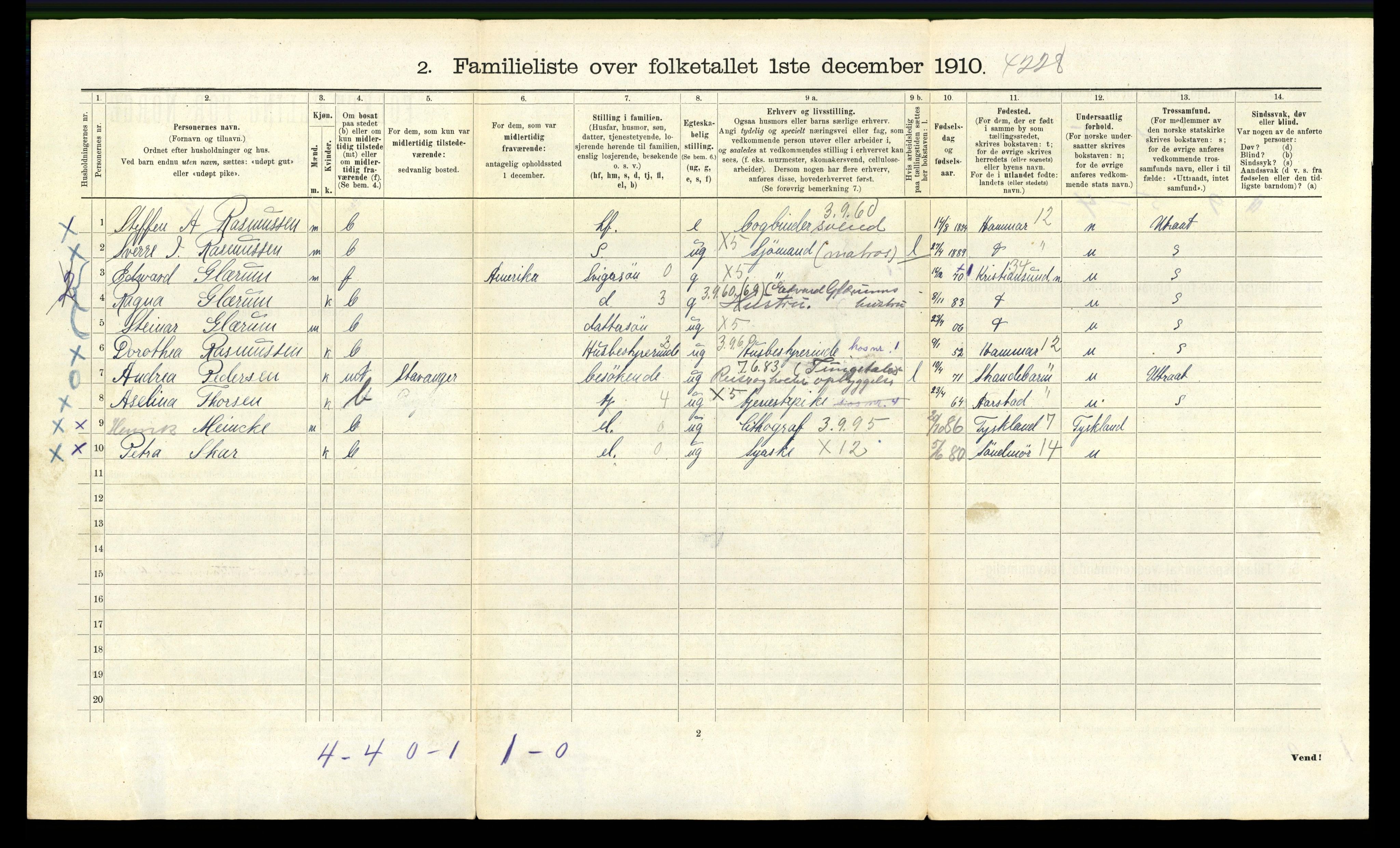 RA, 1910 census for Bergen, 1910, p. 7698