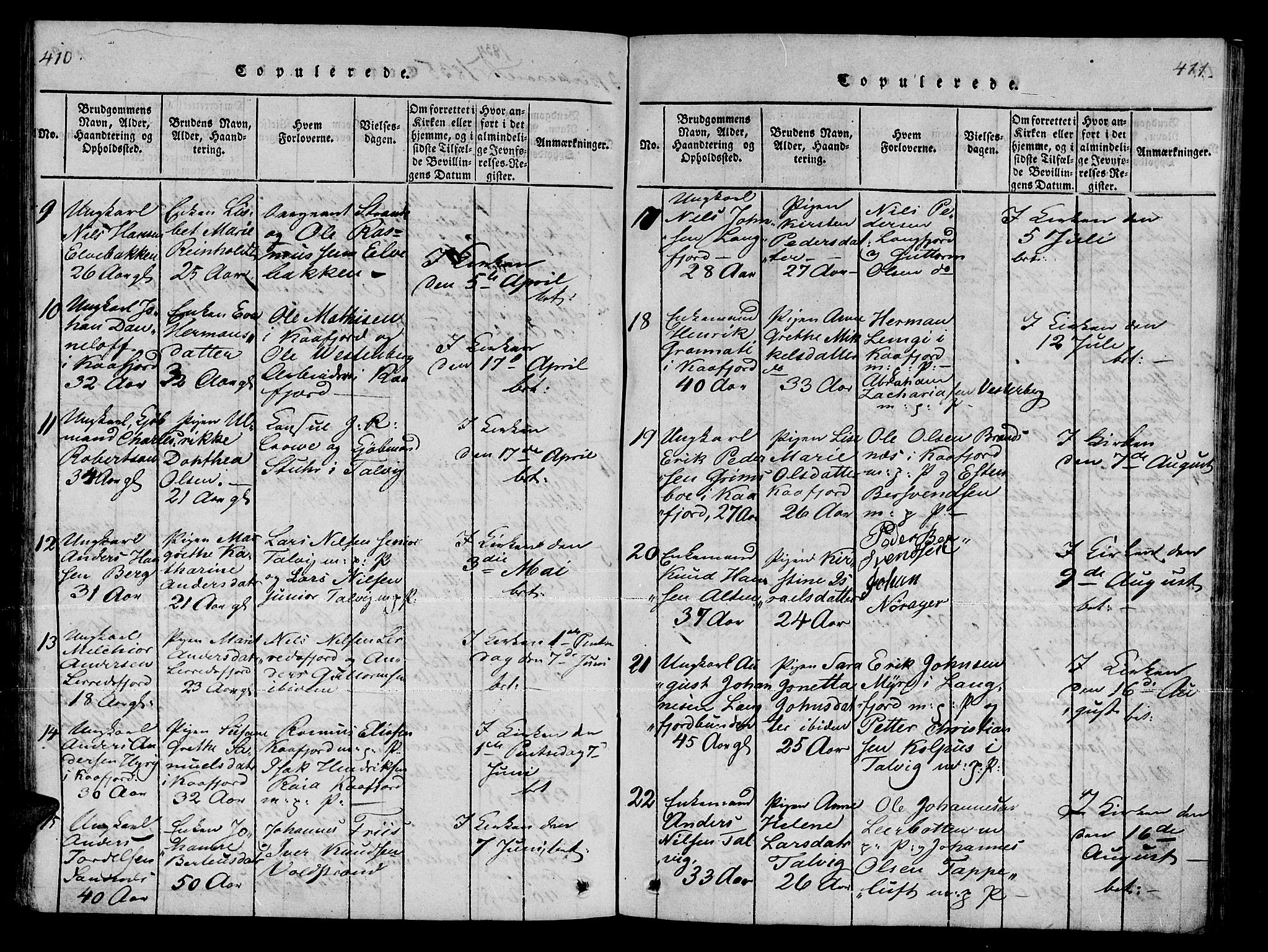 Talvik sokneprestkontor, AV/SATØ-S-1337/H/Ha/L0008kirke: Parish register (official) no. 8, 1821-1837, p. 410-411