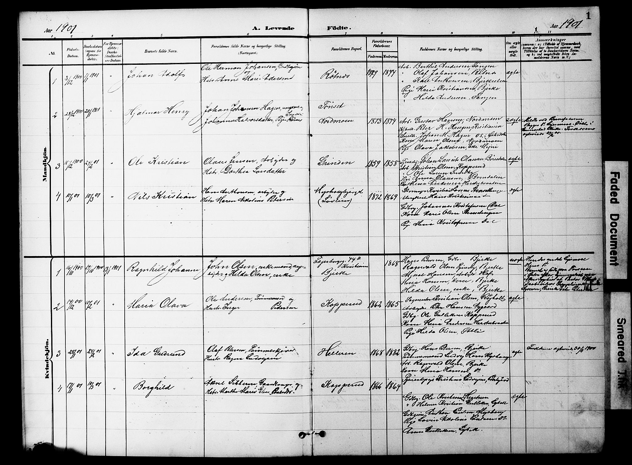 Nannestad prestekontor Kirkebøker, SAO/A-10414a/G/Gc/L0001: Parish register (copy) no. III 1, 1901-1916, p. 1