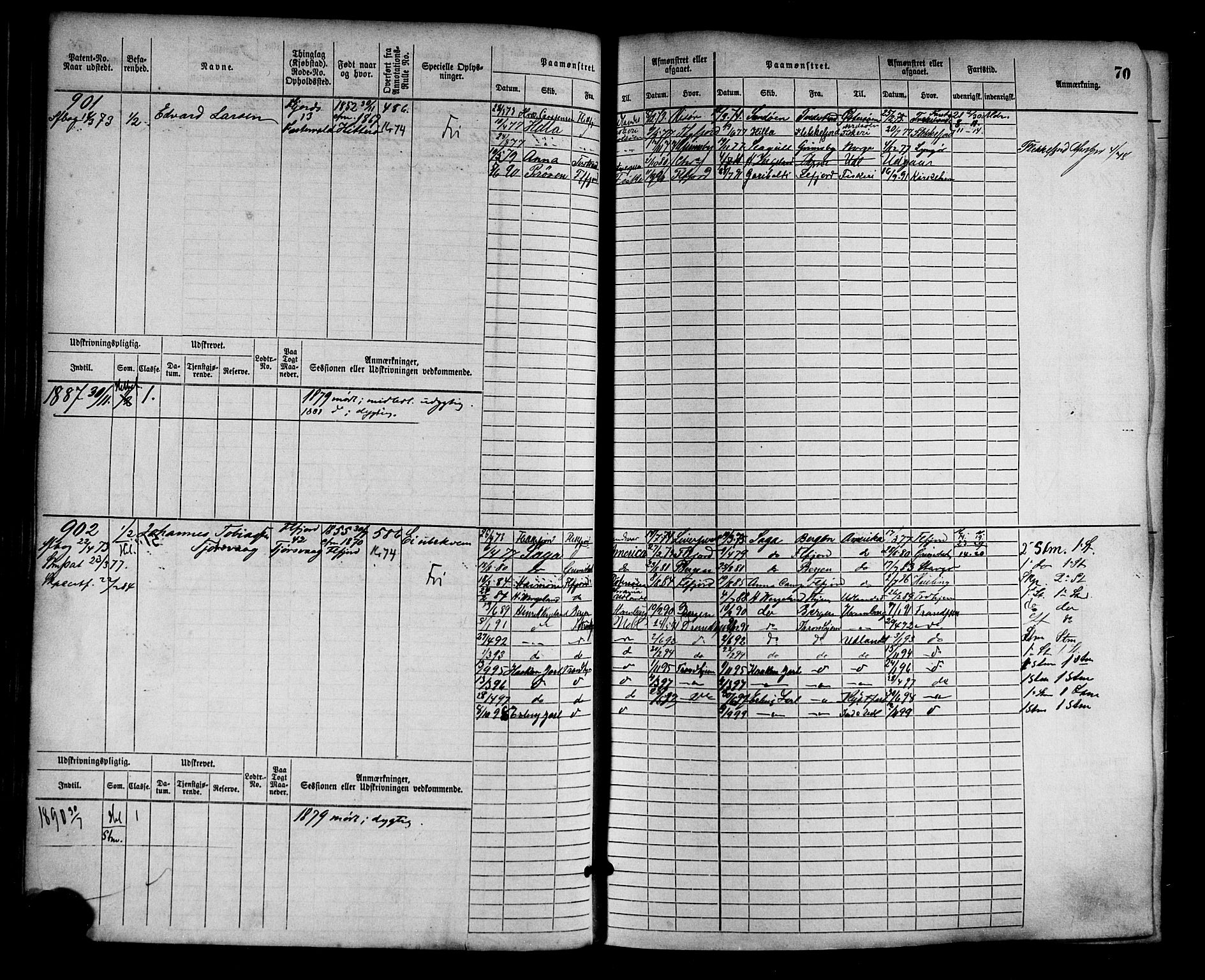 Flekkefjord mønstringskrets, SAK/2031-0018/F/Fb/L0002: Hovedrulle nr 765-1514, N-5, 1868-1900, p. 71