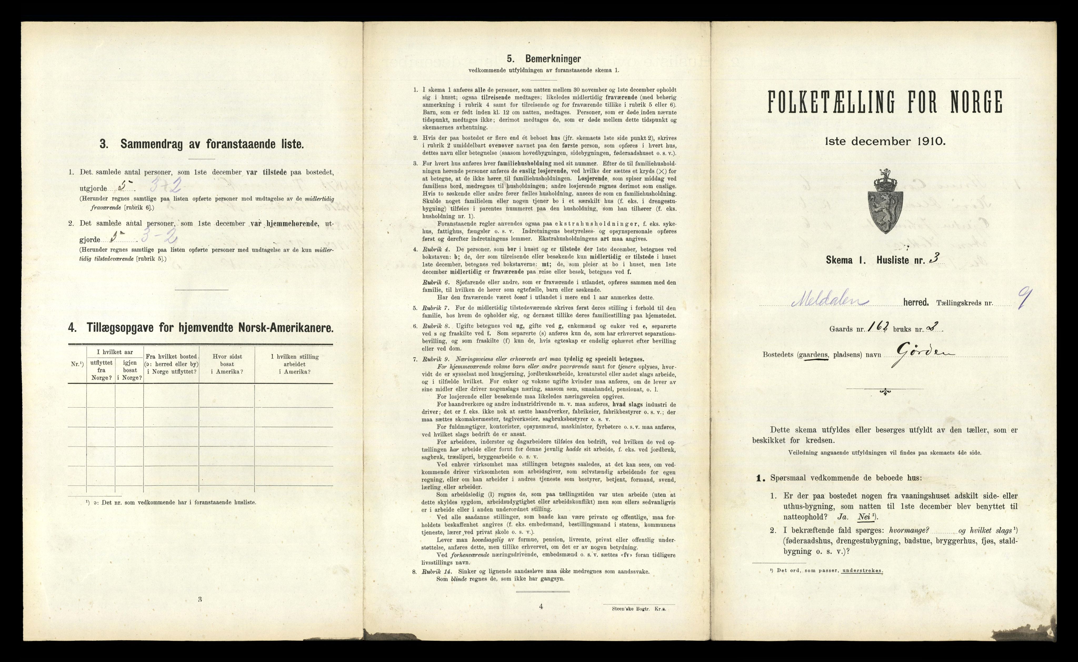 RA, 1910 census for Meldal, 1910, p. 1013