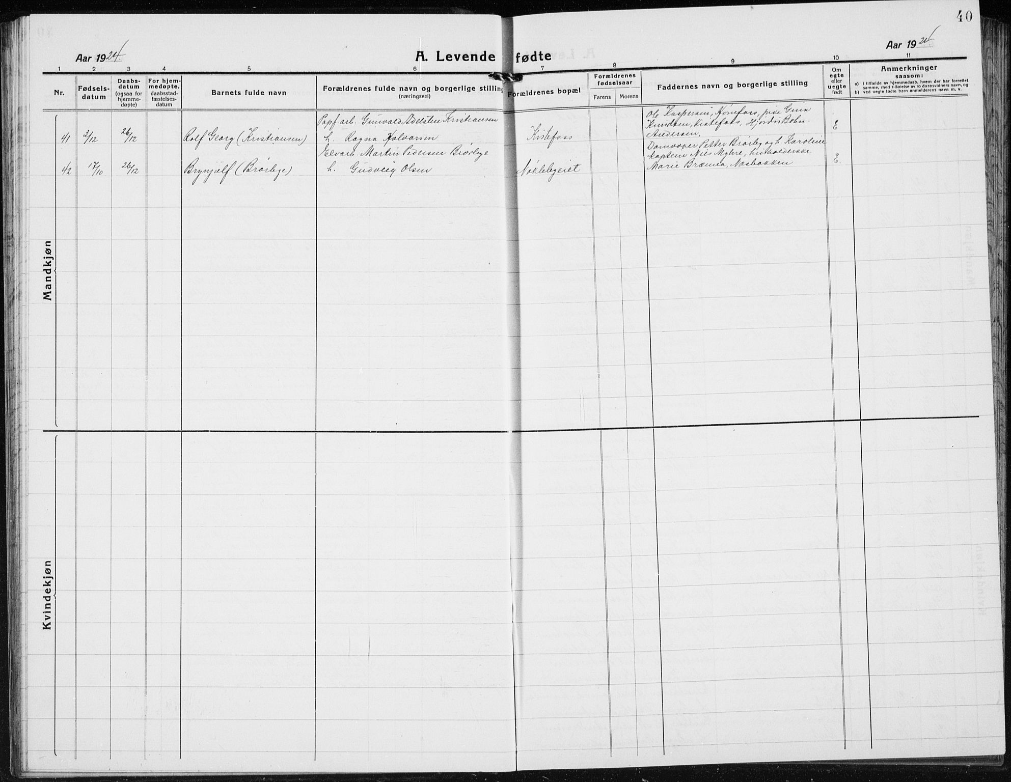 Jevnaker prestekontor, AV/SAH-PREST-116/H/Ha/Hab/L0005: Parish register (copy) no. 5, 1919-1934, p. 40