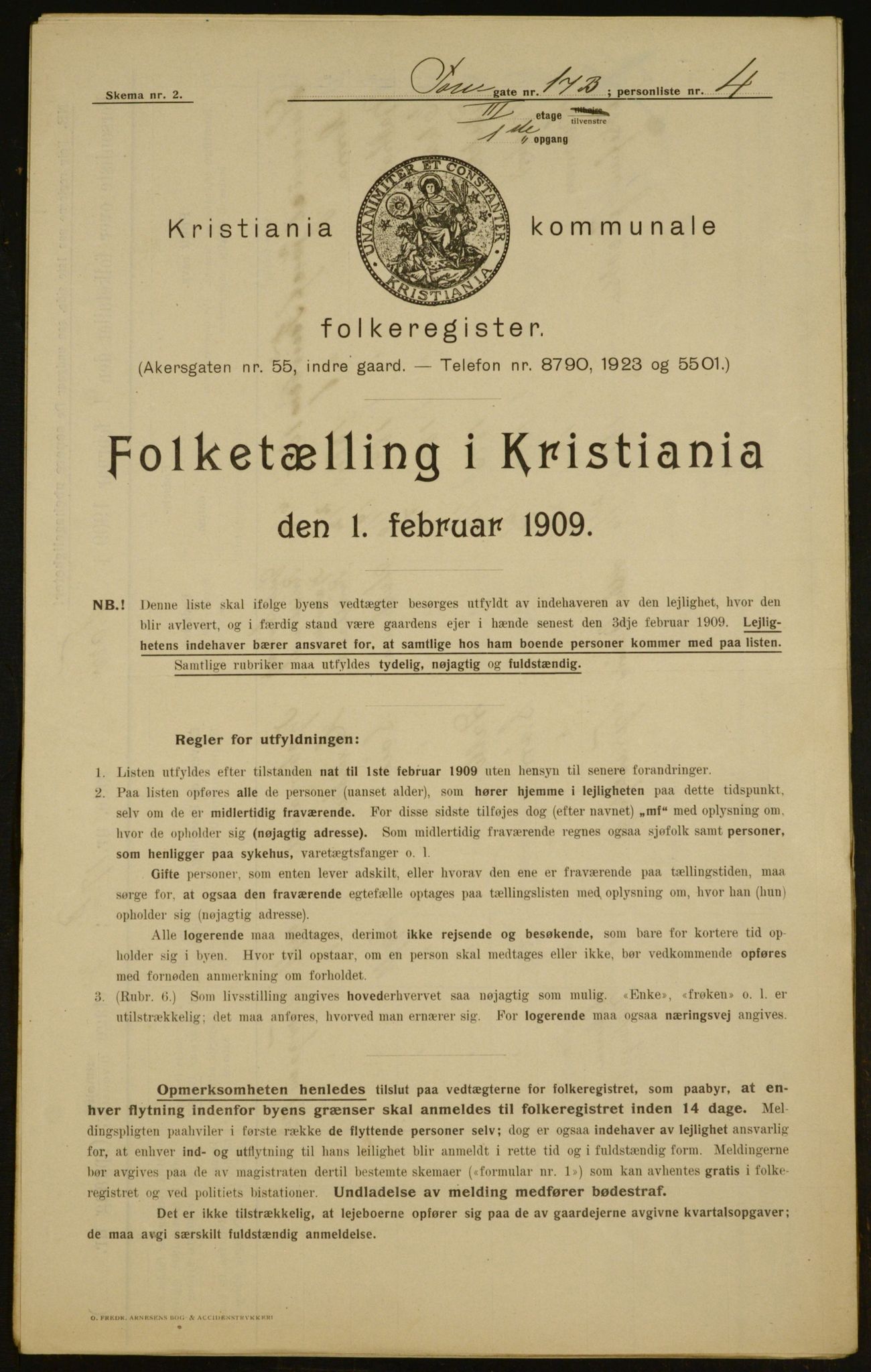 OBA, Municipal Census 1909 for Kristiania, 1909, p. 103408