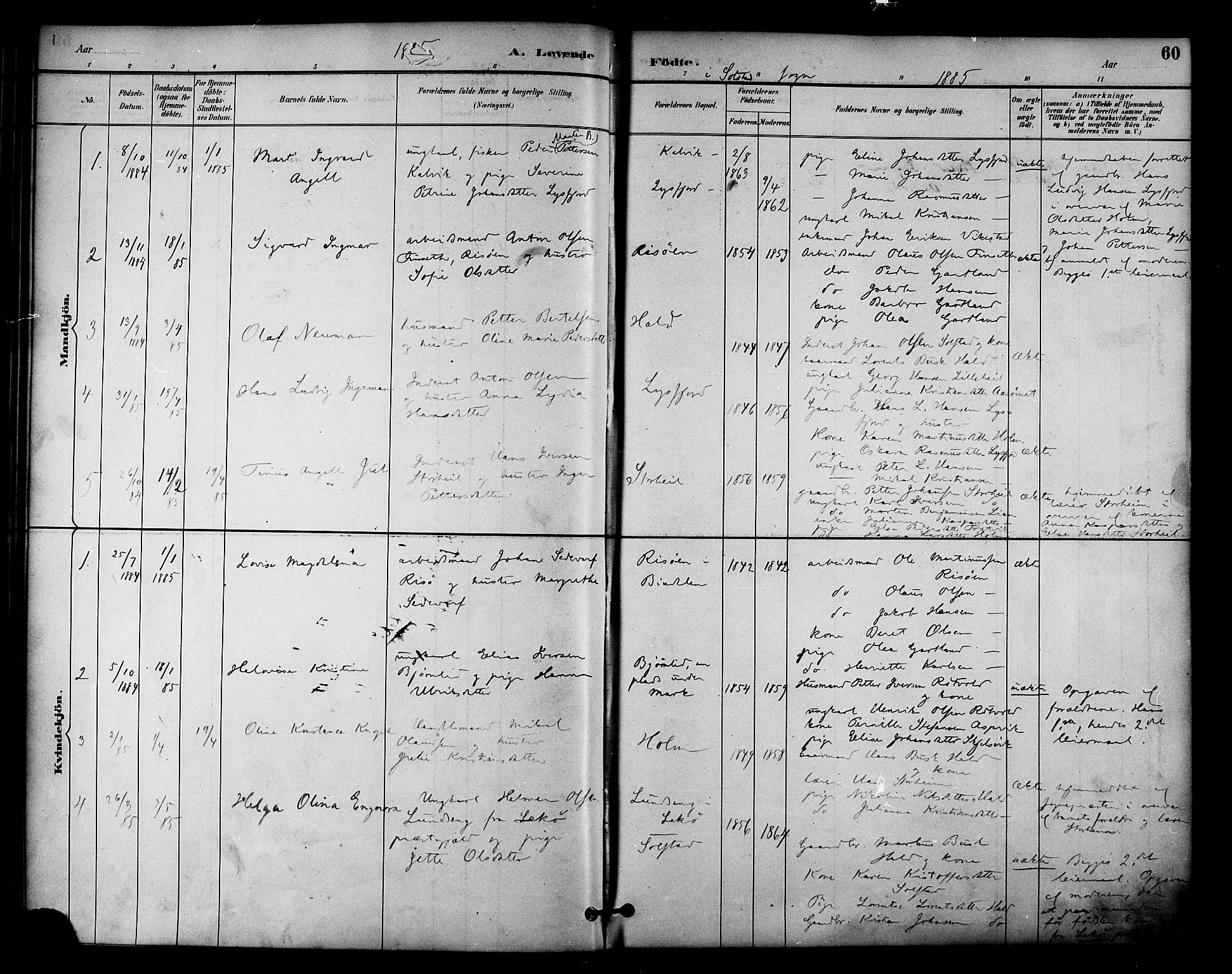 Ministerialprotokoller, klokkerbøker og fødselsregistre - Nordland, AV/SAT-A-1459/810/L0151: Parish register (official) no. 810A10 /2, 1885-1895, p. 60