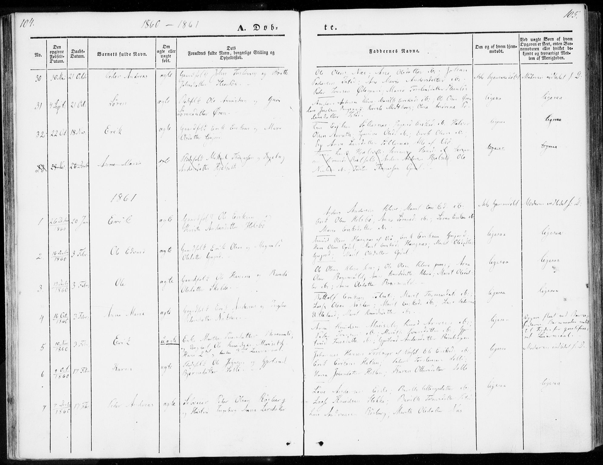 Ministerialprotokoller, klokkerbøker og fødselsregistre - Møre og Romsdal, SAT/A-1454/557/L0680: Parish register (official) no. 557A02, 1843-1869, p. 104-105