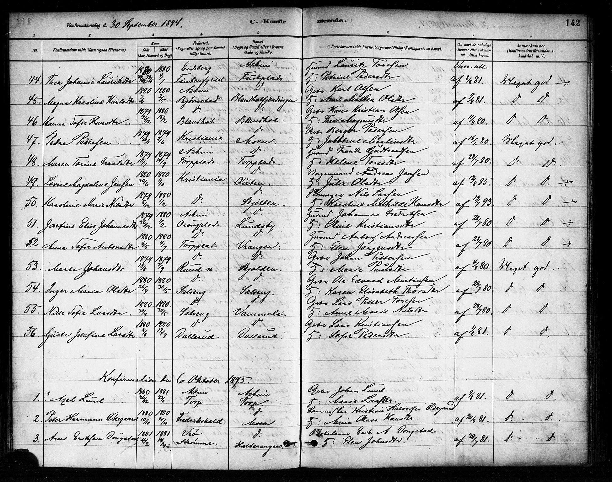 Askim prestekontor Kirkebøker, SAO/A-10900/F/Fa/L0007: Parish register (official) no. 7, 1882-1897, p. 142