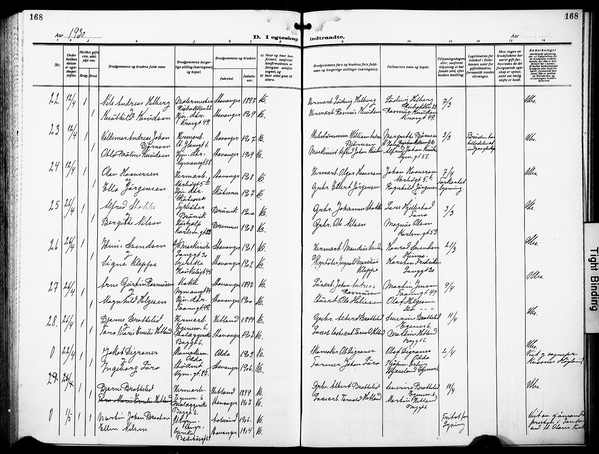 St. Johannes sokneprestkontor, AV/SAST-A-101814/001/30/30BB/L0007: Parish register (copy) no. B 7, 1917-1932, p. 168