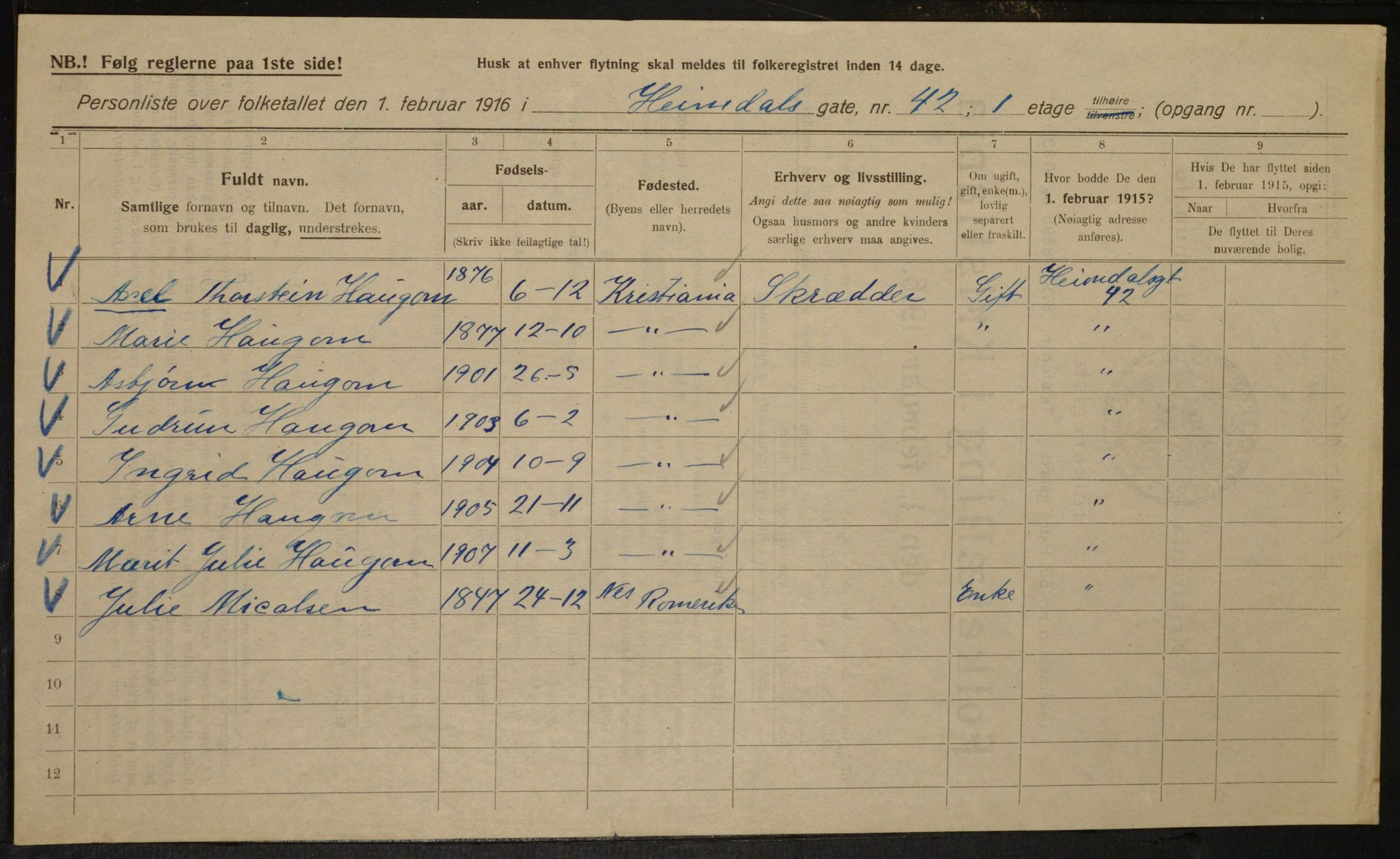 OBA, Municipal Census 1916 for Kristiania, 1916, p. 38053