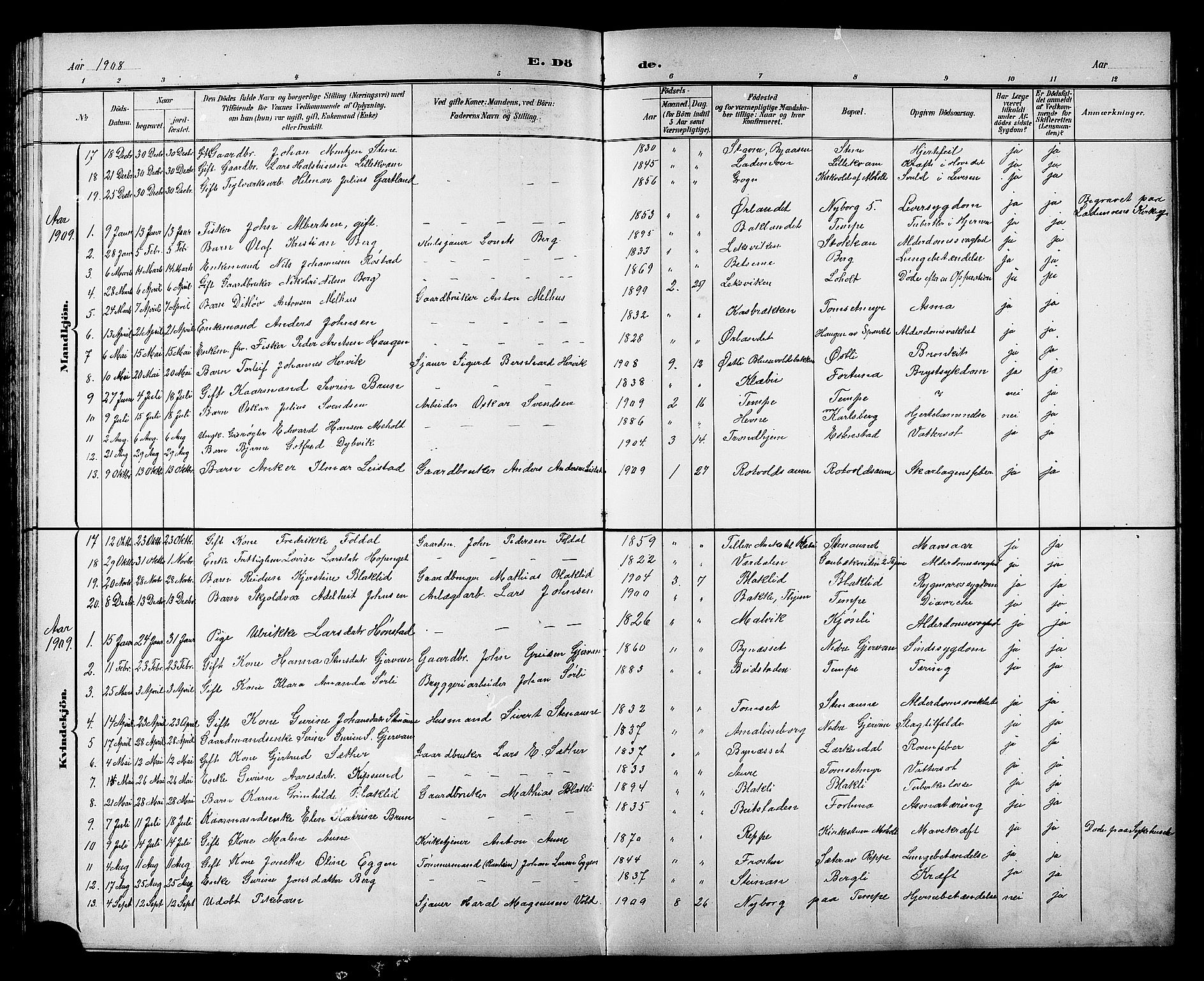 Ministerialprotokoller, klokkerbøker og fødselsregistre - Sør-Trøndelag, SAT/A-1456/606/L0313: Parish register (copy) no. 606C09, 1895-1910