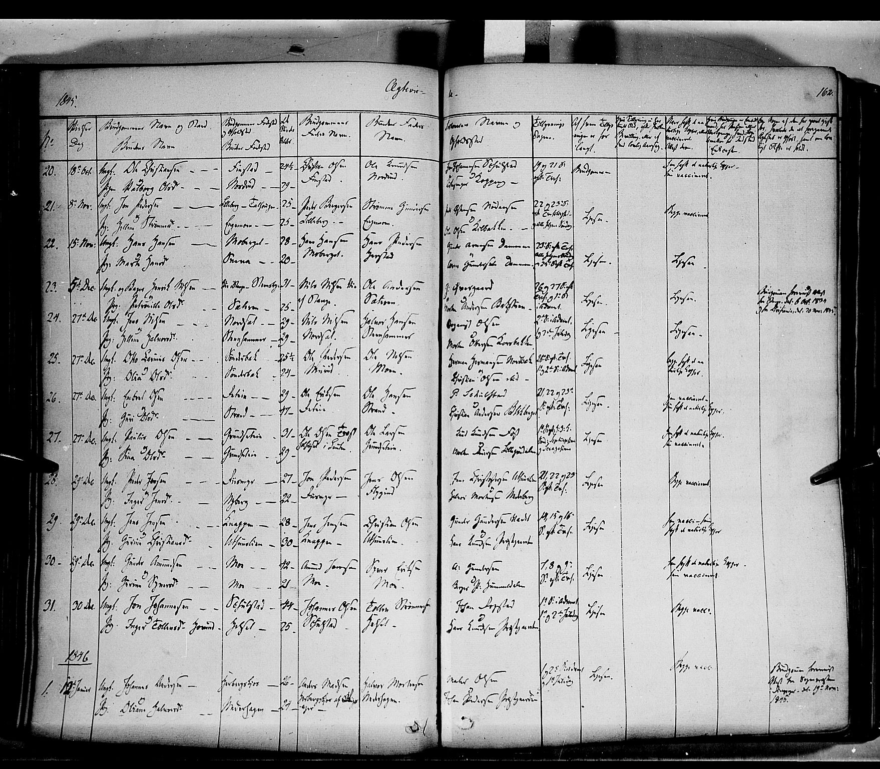 Elverum prestekontor, AV/SAH-PREST-044/H/Ha/Haa/L0009: Parish register (official) no. 9, 1843-1856, p. 162