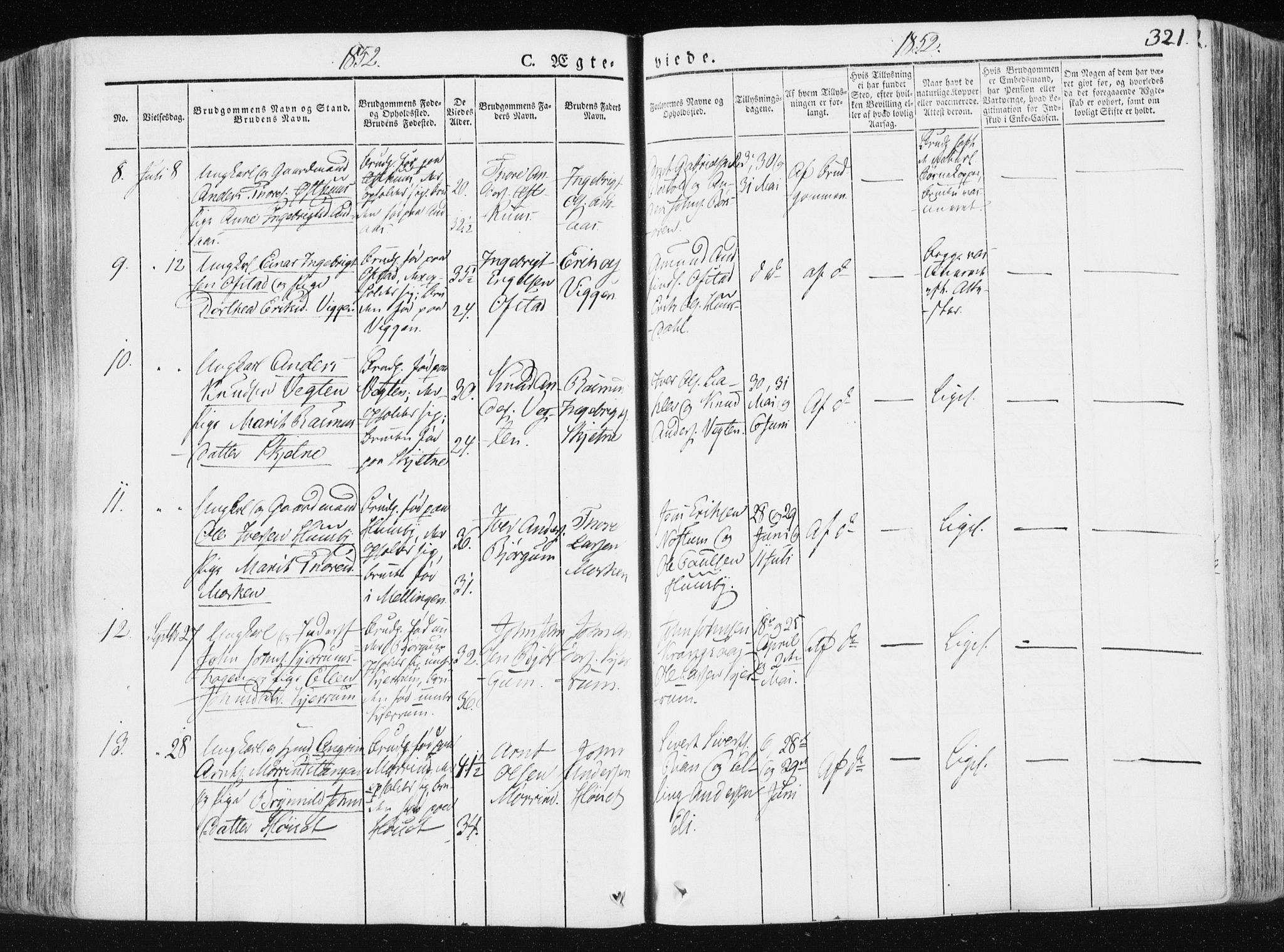 Ministerialprotokoller, klokkerbøker og fødselsregistre - Sør-Trøndelag, SAT/A-1456/665/L0771: Parish register (official) no. 665A06, 1830-1856, p. 321