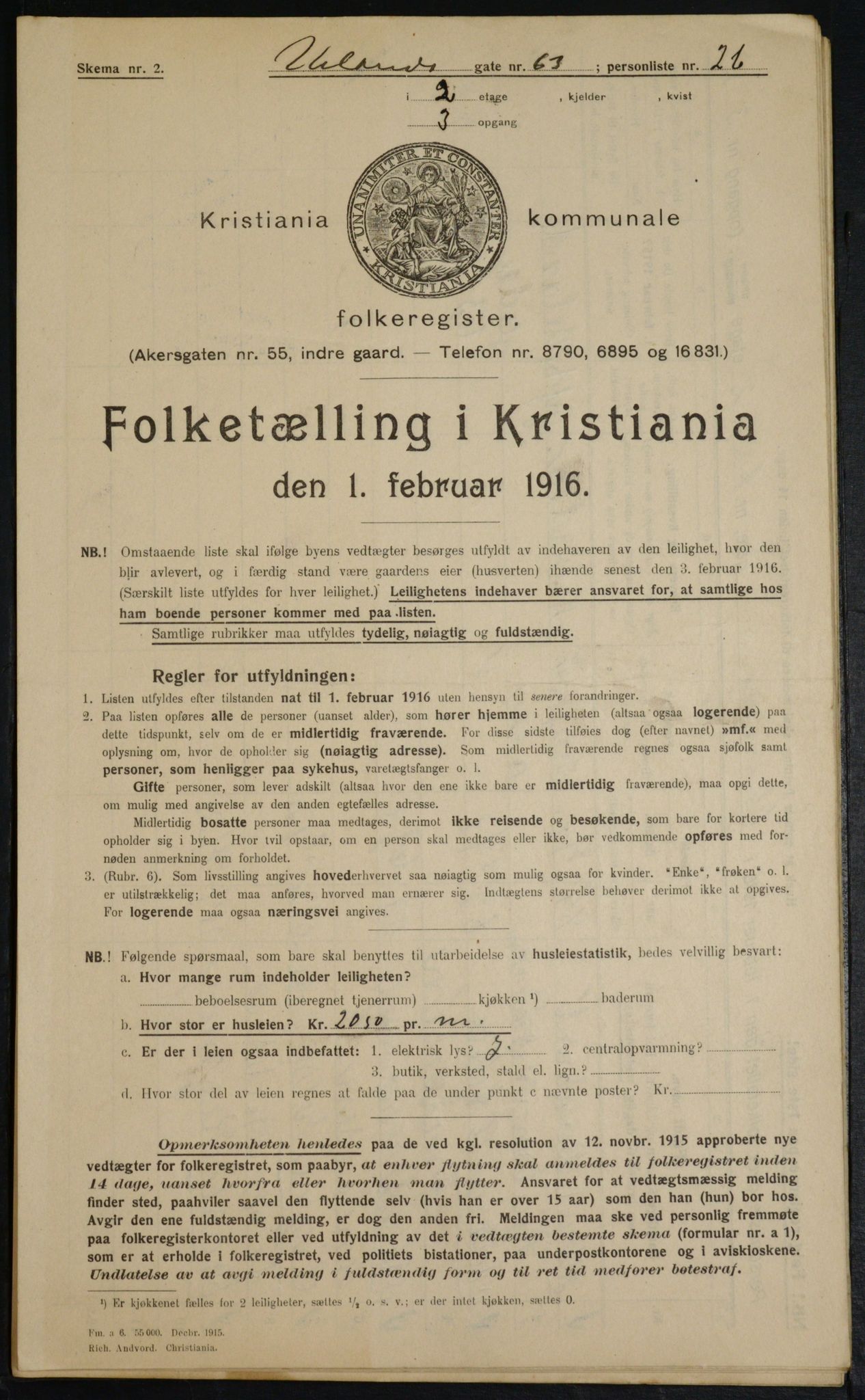 OBA, Municipal Census 1916 for Kristiania, 1916, p. 122112