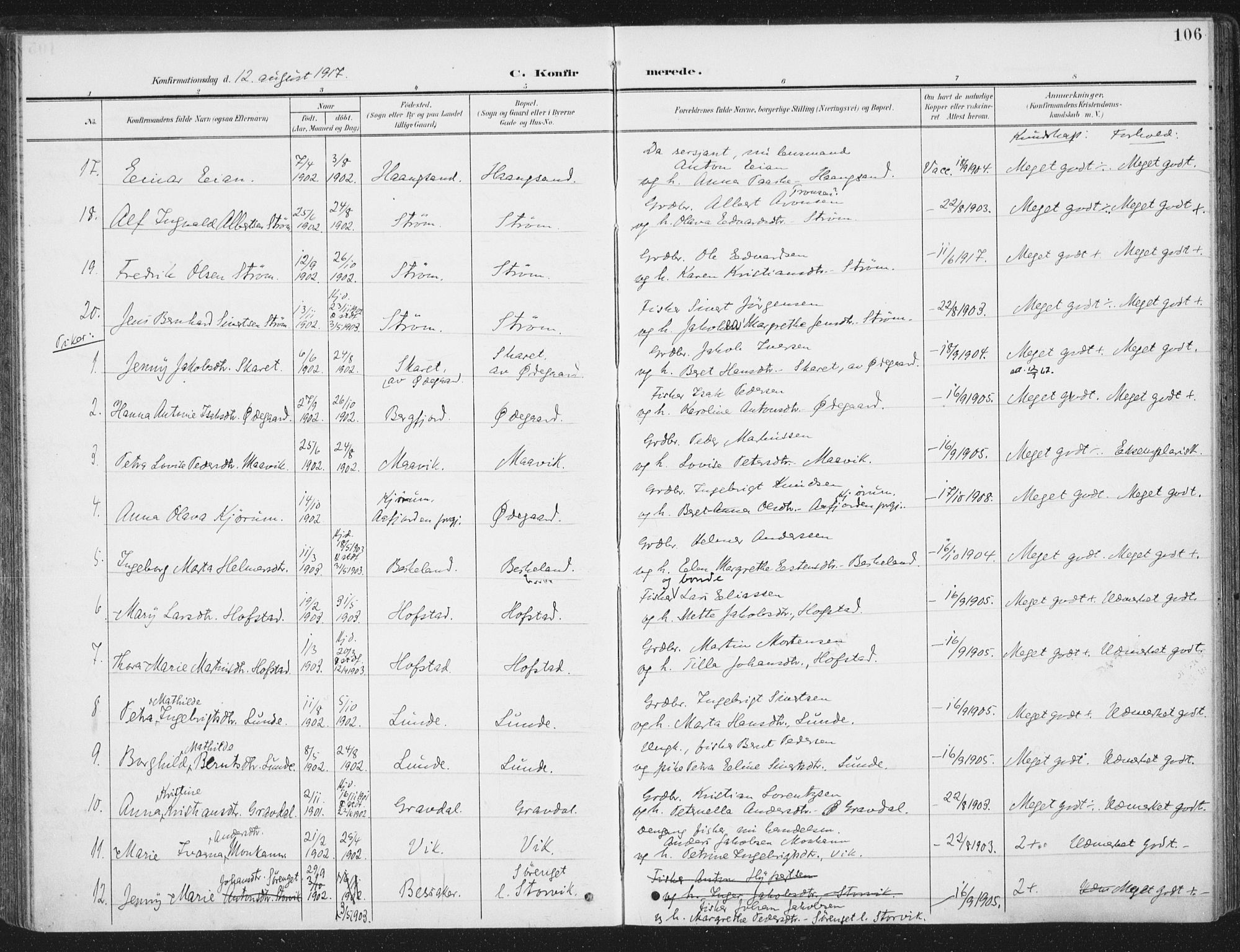 Ministerialprotokoller, klokkerbøker og fødselsregistre - Sør-Trøndelag, AV/SAT-A-1456/657/L0709: Parish register (official) no. 657A10, 1905-1919, p. 106