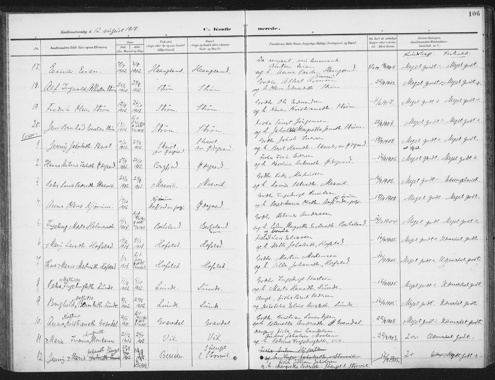 Ministerialprotokoller, klokkerbøker og fødselsregistre - Sør-Trøndelag, AV/SAT-A-1456/657/L0709: Parish register (official) no. 657A10, 1905-1919, p. 106