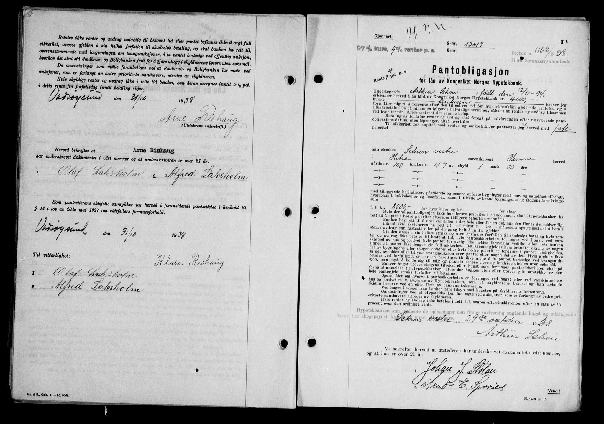 Hitra sorenskriveri, AV/SAT-A-0018/2/2C/2Ca/L0028: Mortgage book no. B-1, 1936-1939, Diary no: : 1162/1938