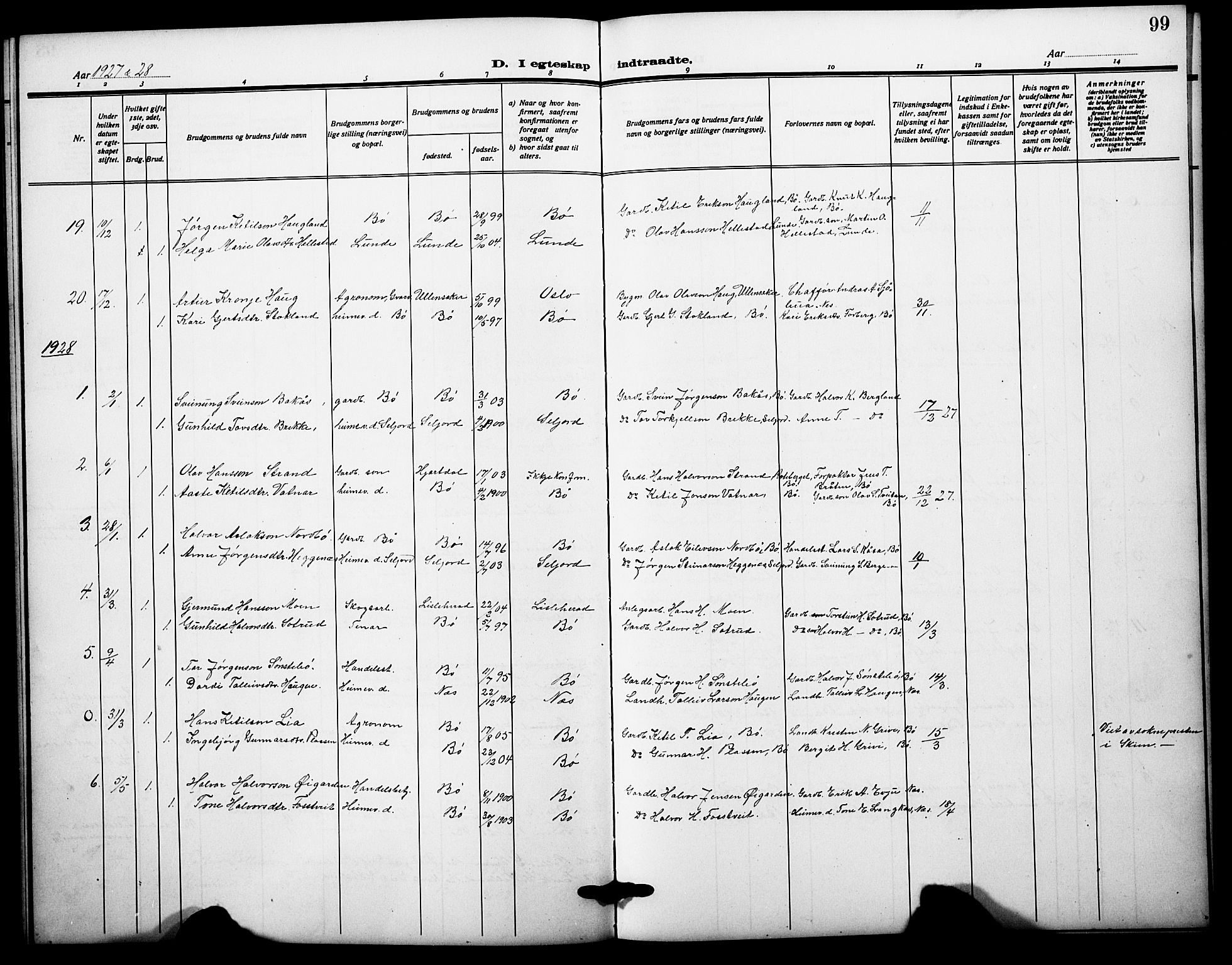 Bø kirkebøker, AV/SAKO-A-257/G/Ga/L0008: Parish register (copy) no. 8, 1920-1930, p. 99